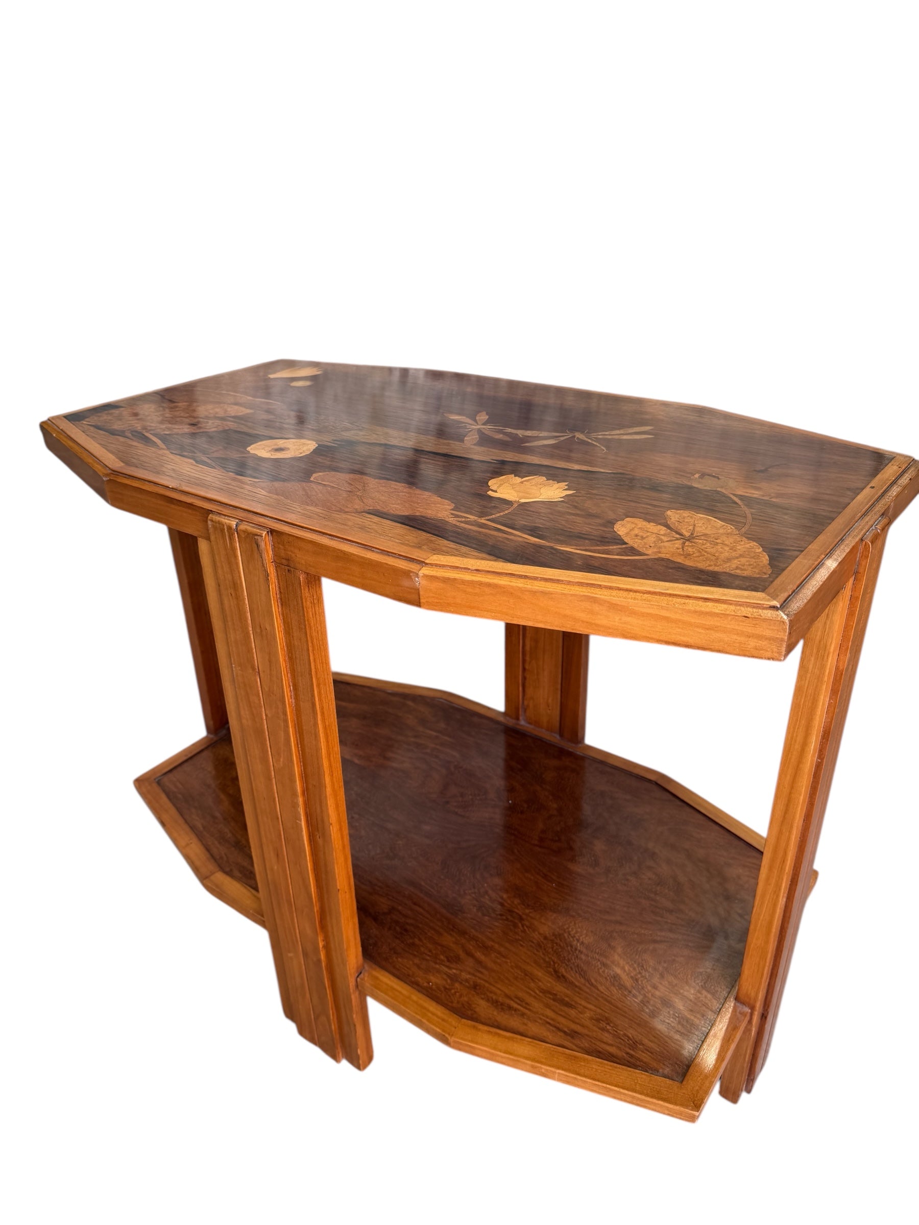 Stunning Art Nouveau Table with Inlaid Dragonflies