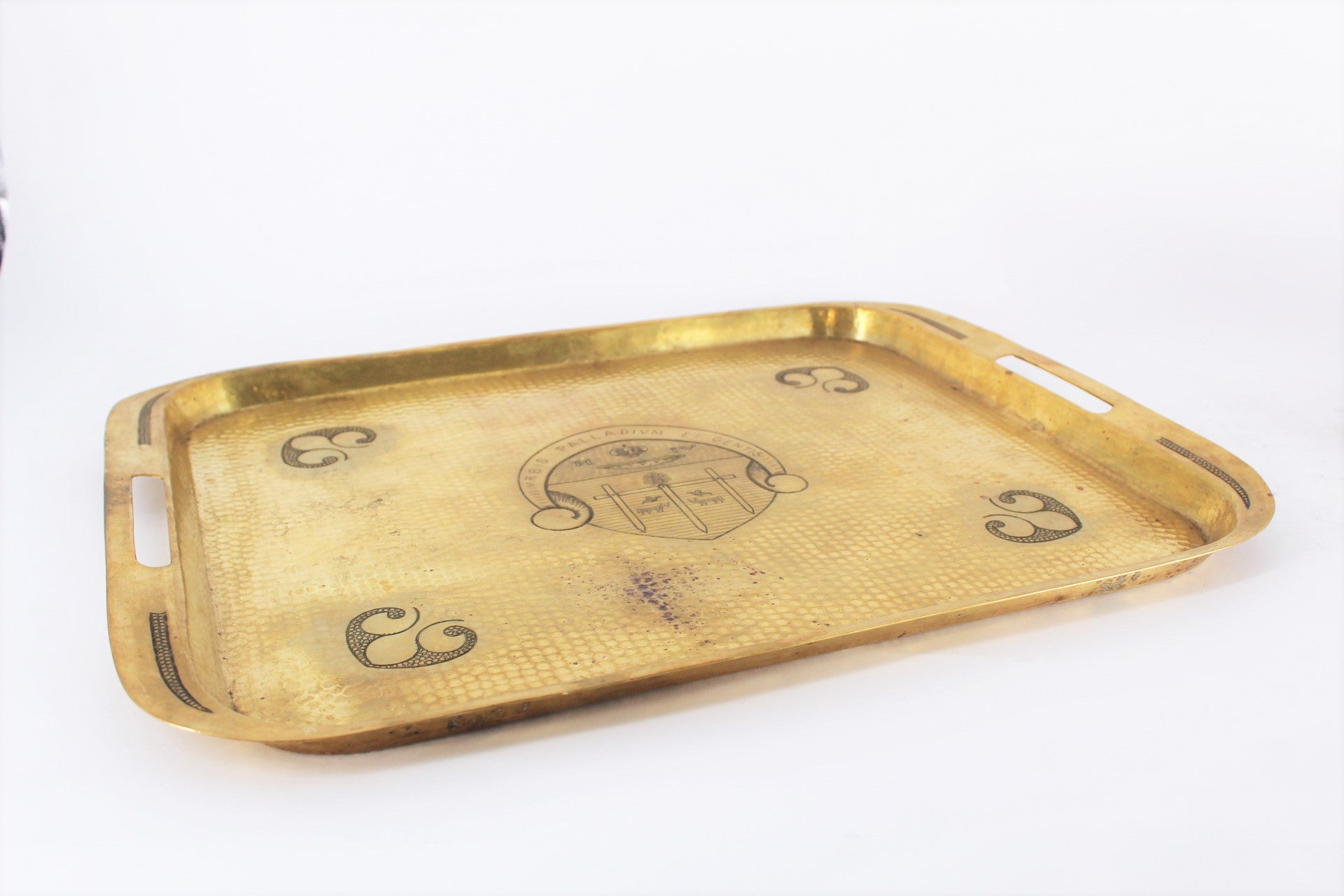 Antique Hand Engraved Brass Table Tray