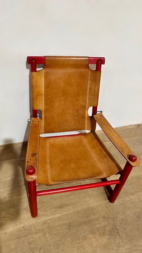 Pair of 1970's Saddle Leather Arm Chairs