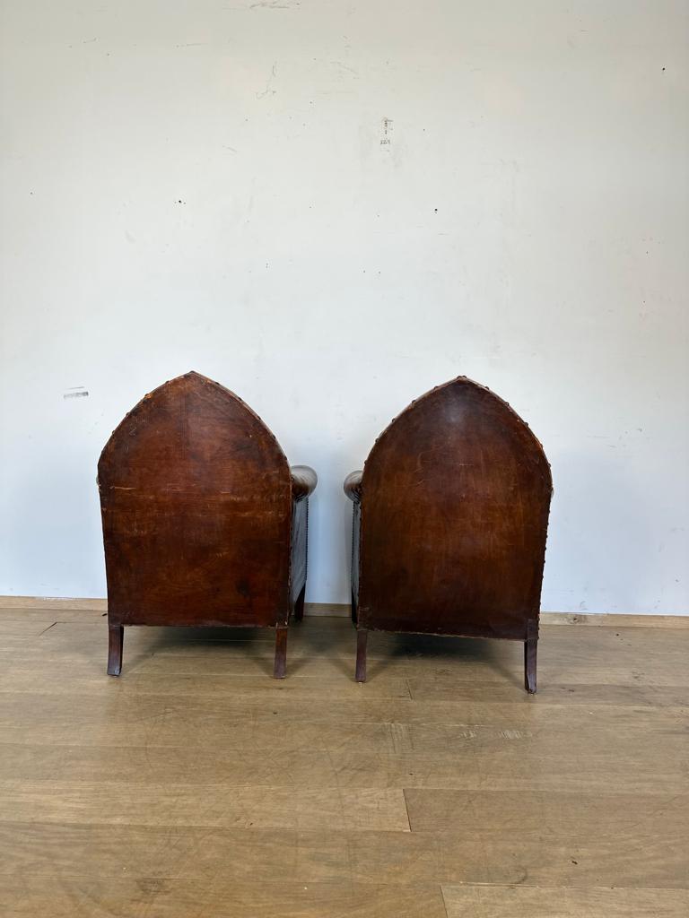 French "Gothic" Leather Club Chairs