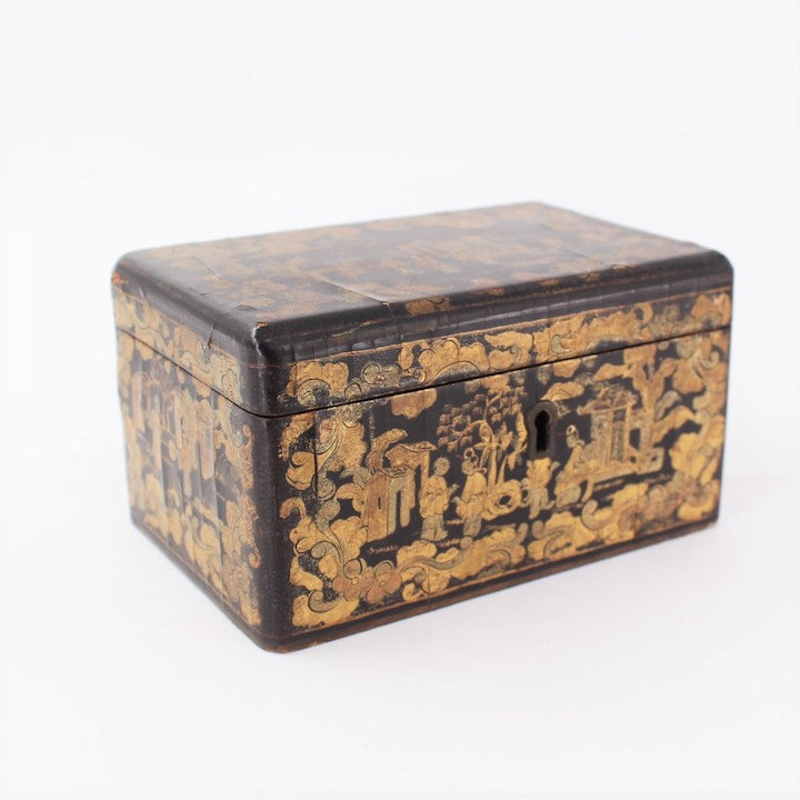 English Chinoiserie Black Lacquer & Gilt Decorated Box