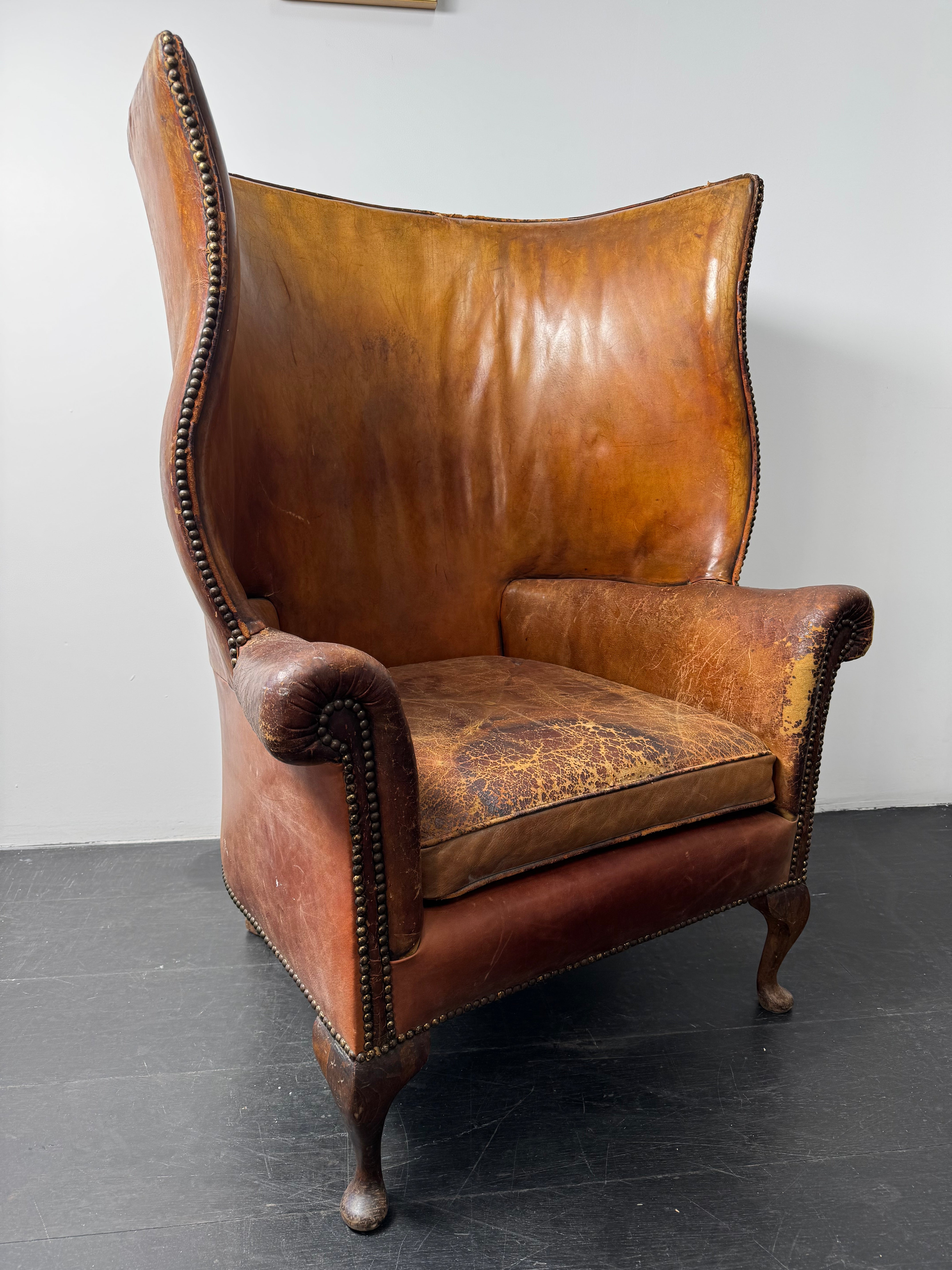 English 19c Leather Wingchair