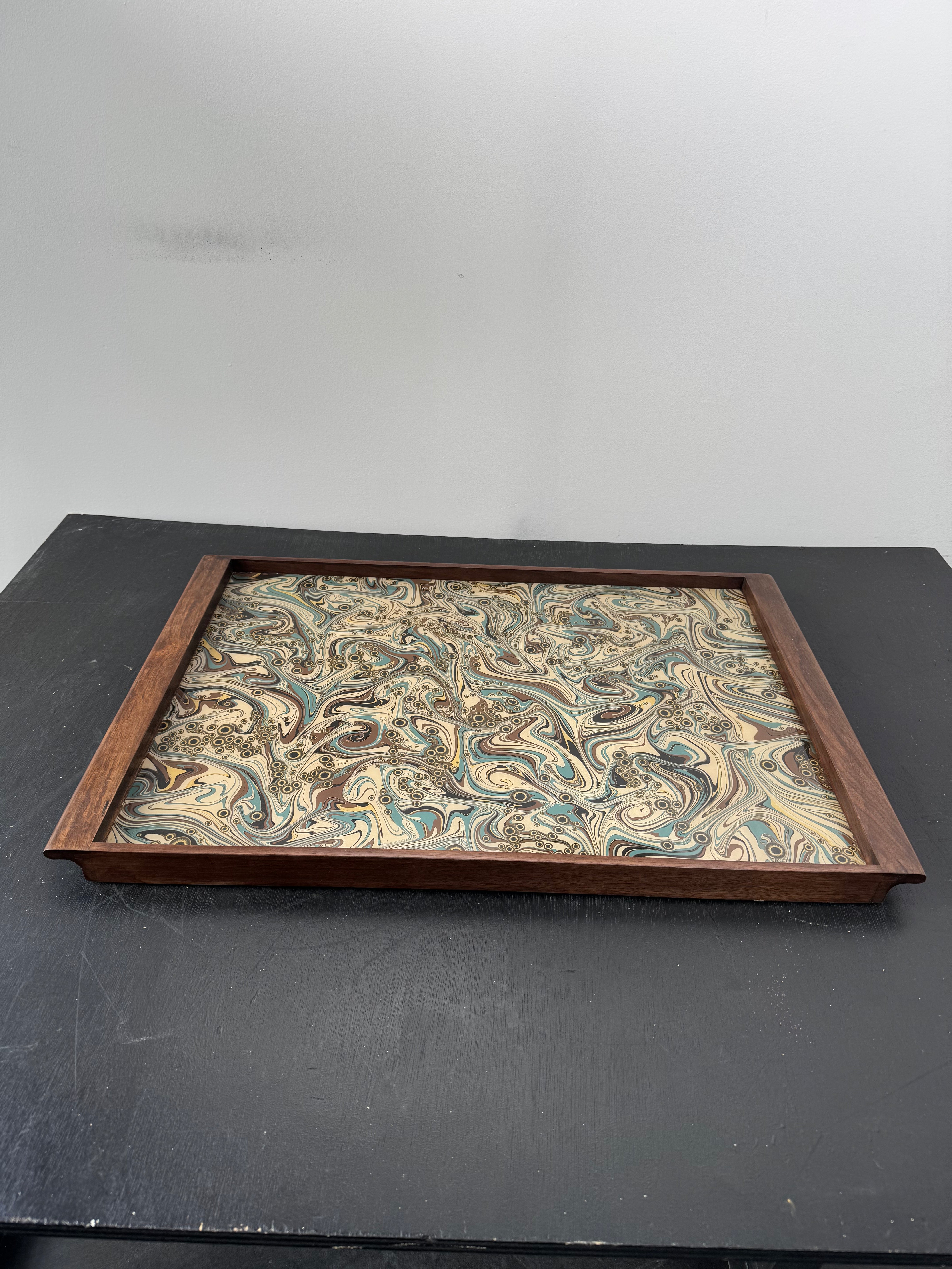 Limited Edition Walnut & Vintage Italian Marbleized Paper Tray