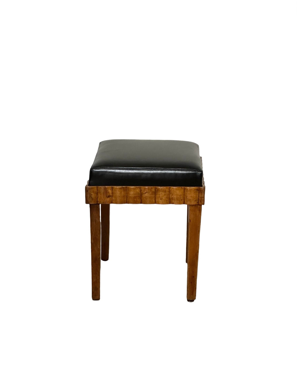 French Deco Burlwood and Leather Stool