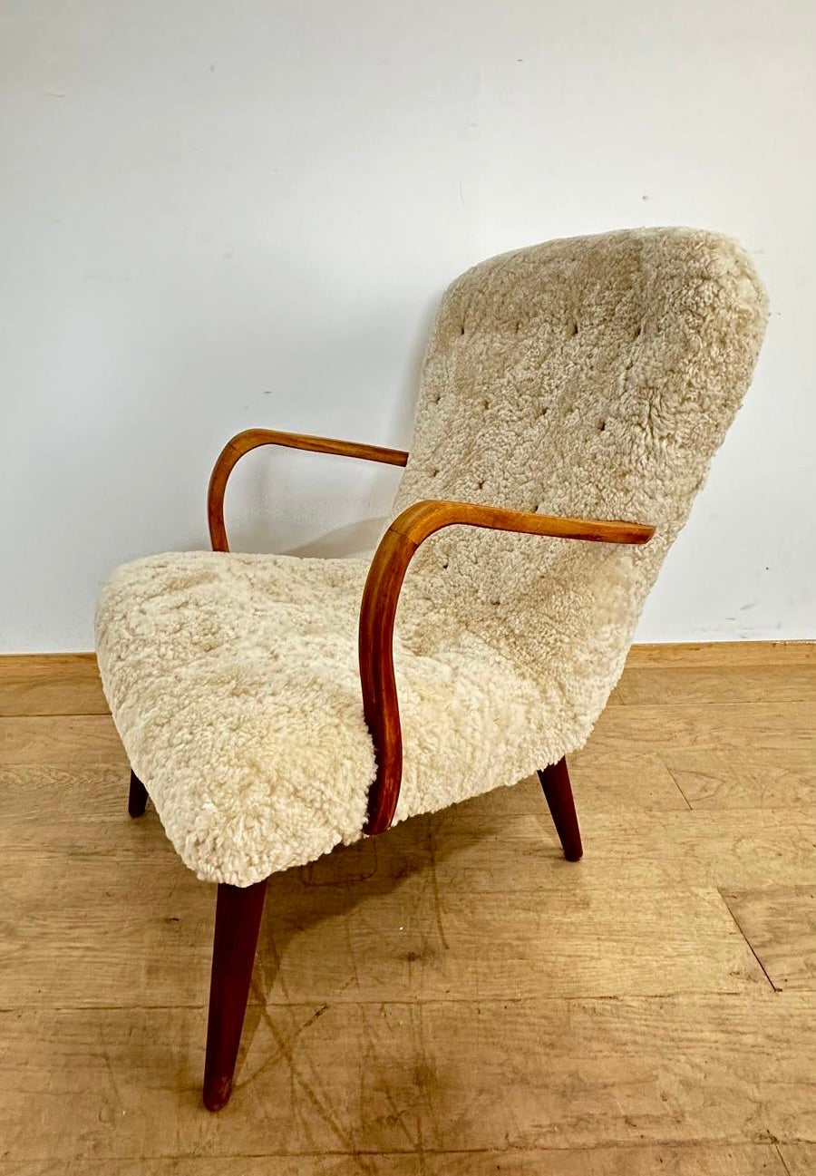 1930's Danish Arm Chair in Shearling