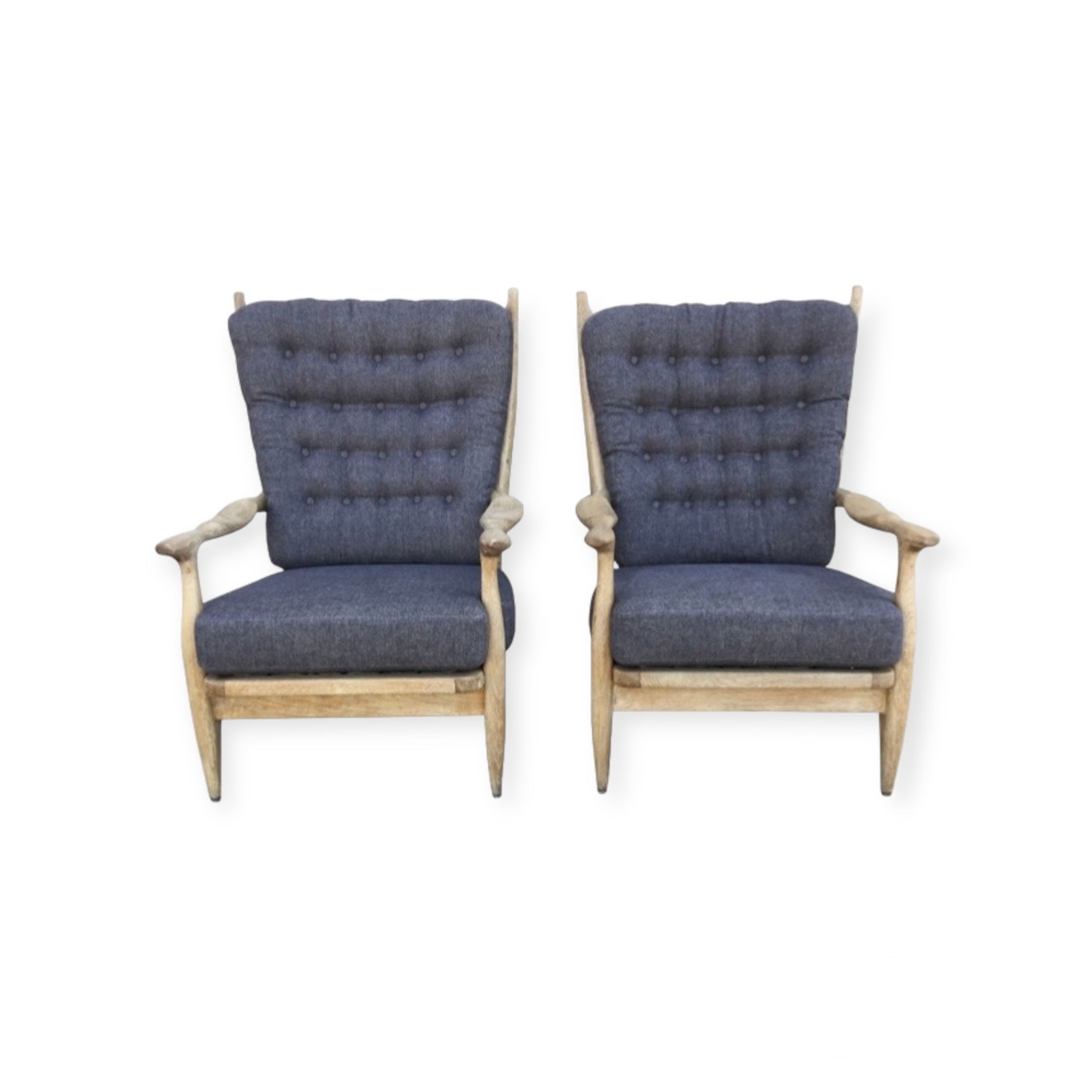 Pair of Guillerme & Chambron Cerused Oak Armchairs