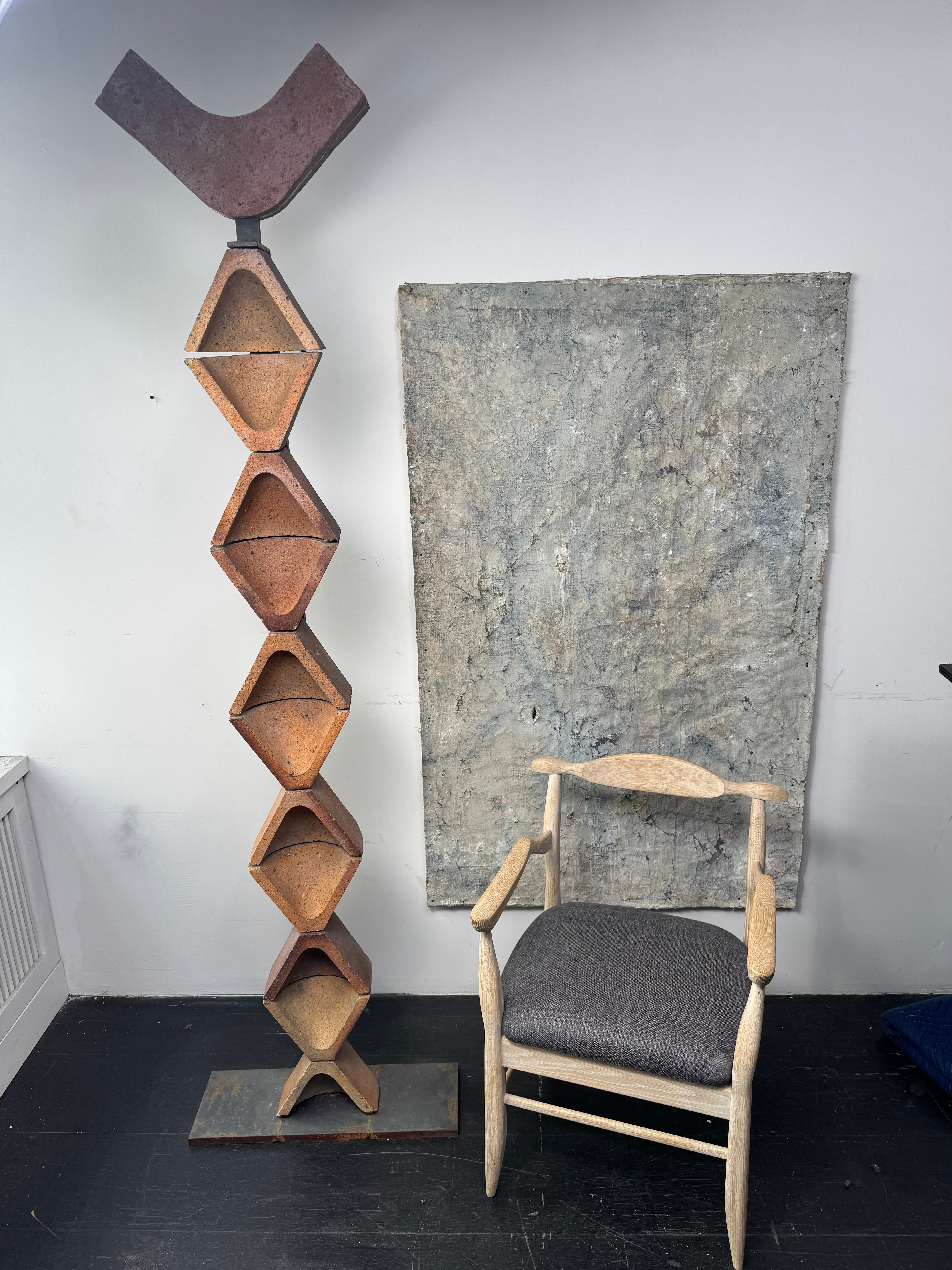 Pair 1970's Vintage Clay & Iron French Totems