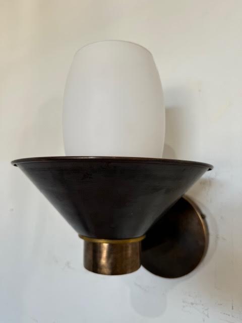 Limited Edition Pair of Bronze and Opaline Glass Sconces