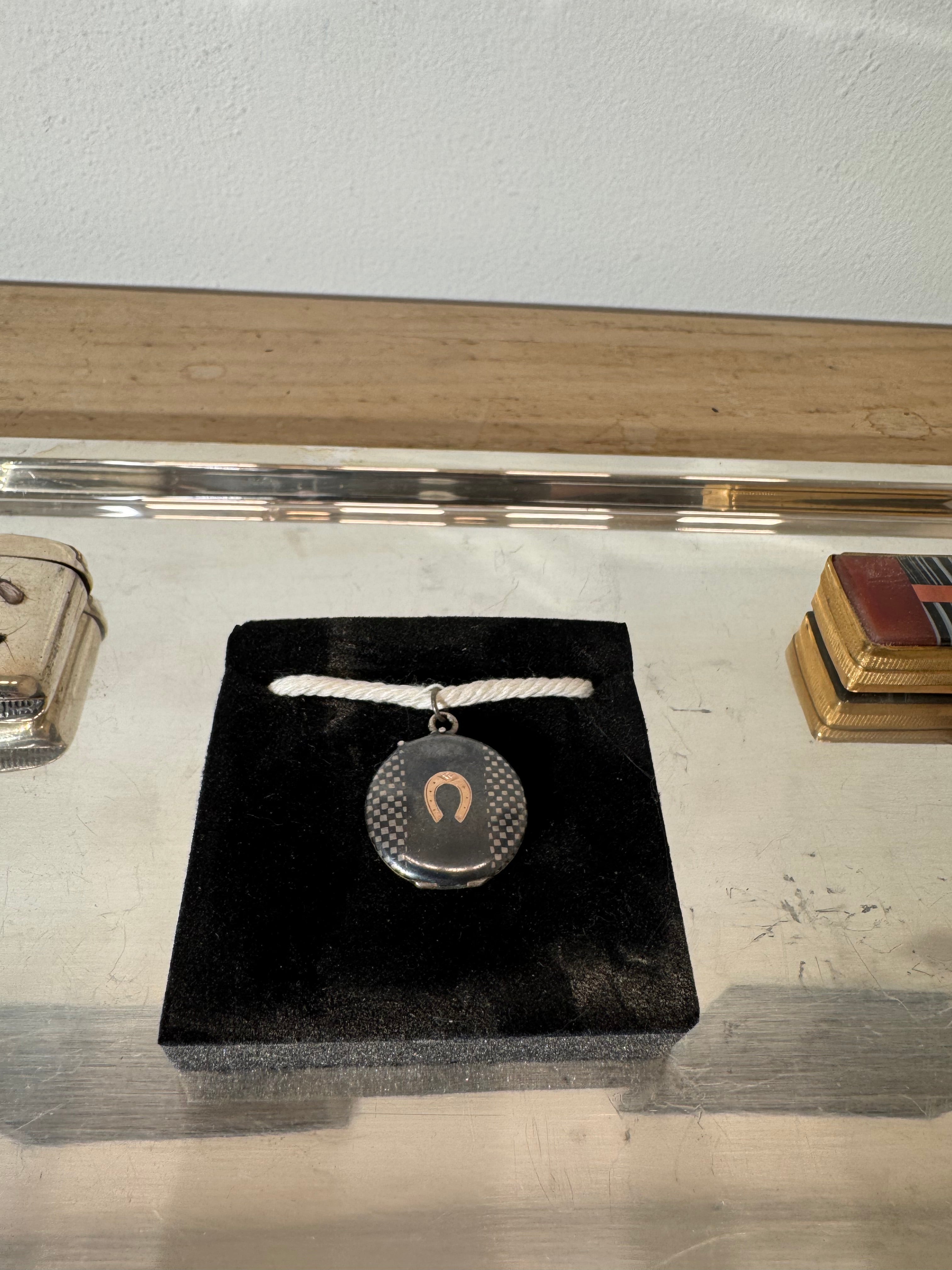 Antique Sterling Silver Niello Horseshoe Locket