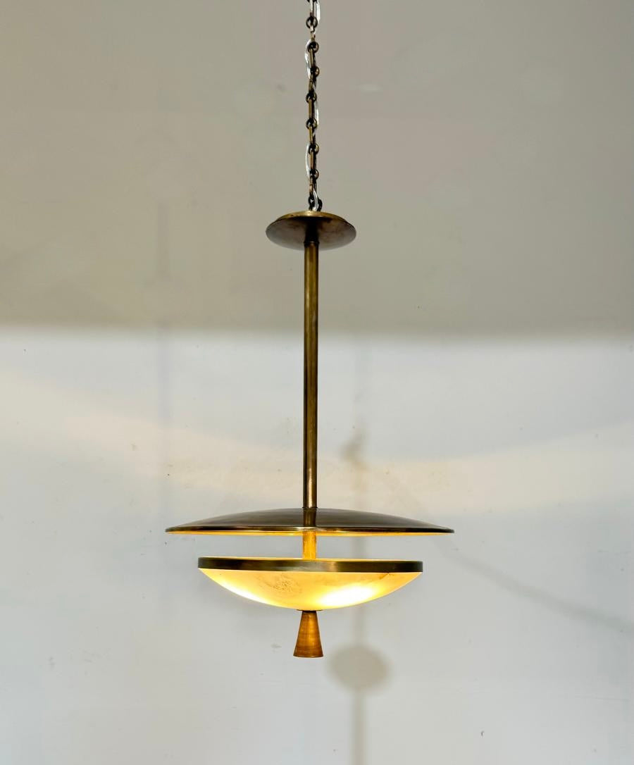 Limited Edition Antique Italian Alabaster and Modern Bronze Chandelier