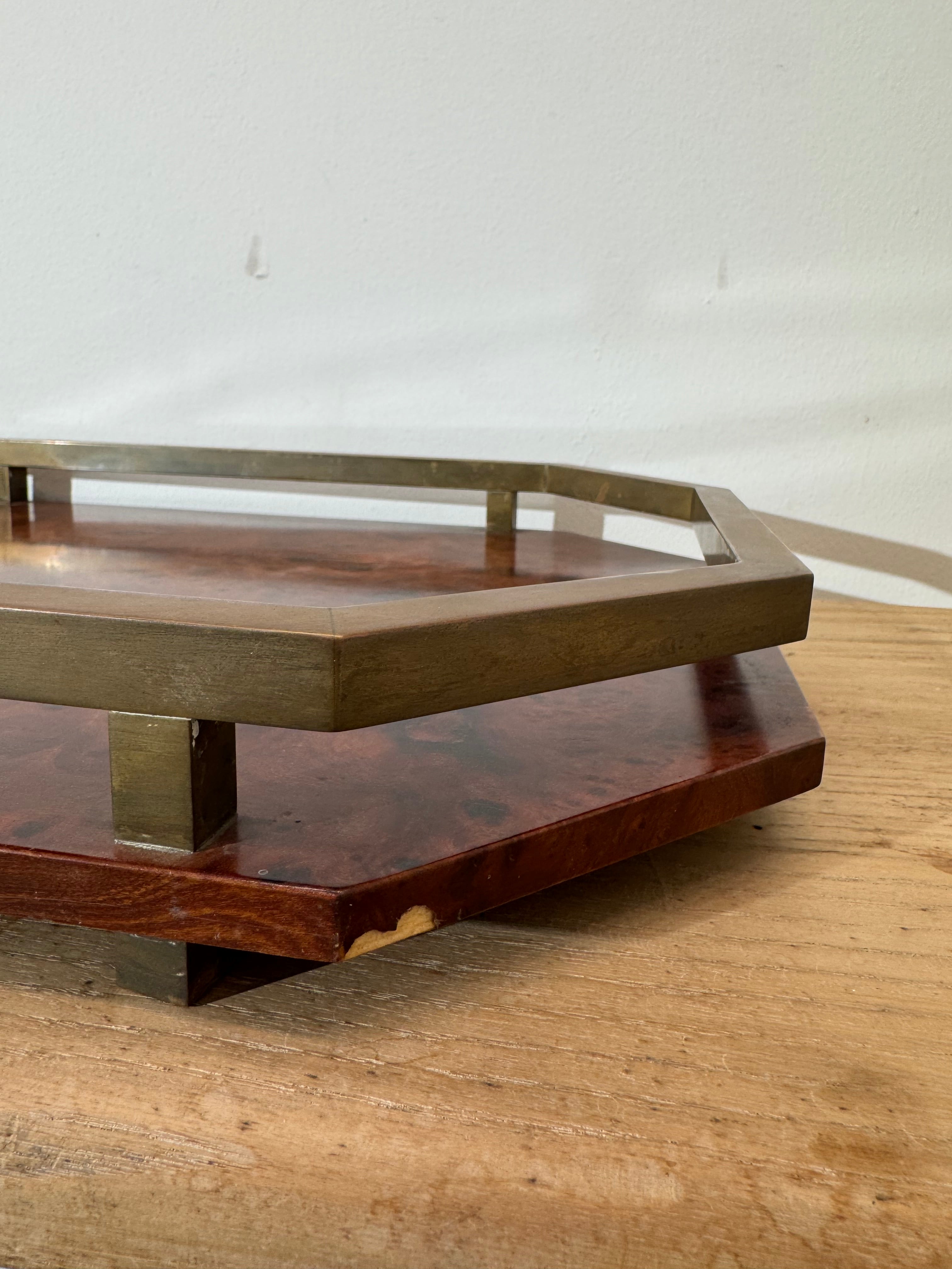 Vintage Burlwood & Bronze Tray