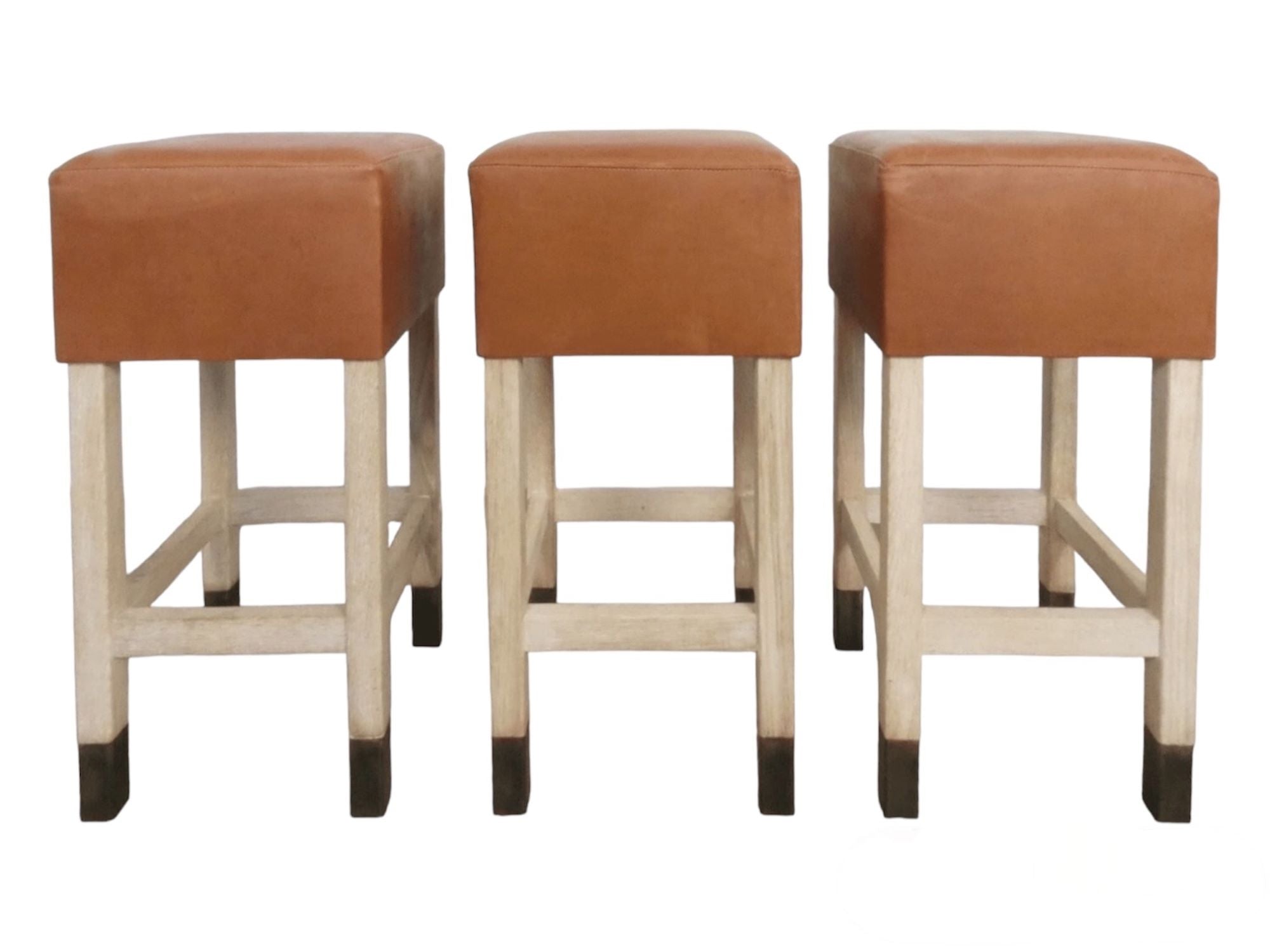 Lucca Studio Set of (3) Percy Saddle
Leather and Oak Stools