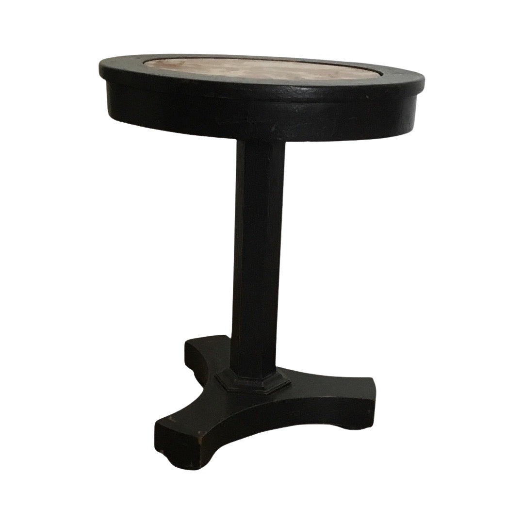 French Ebonized Side Table with Marble Insert