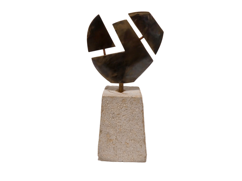 Limited Edition Hammered Bronze and Stone Sculpture