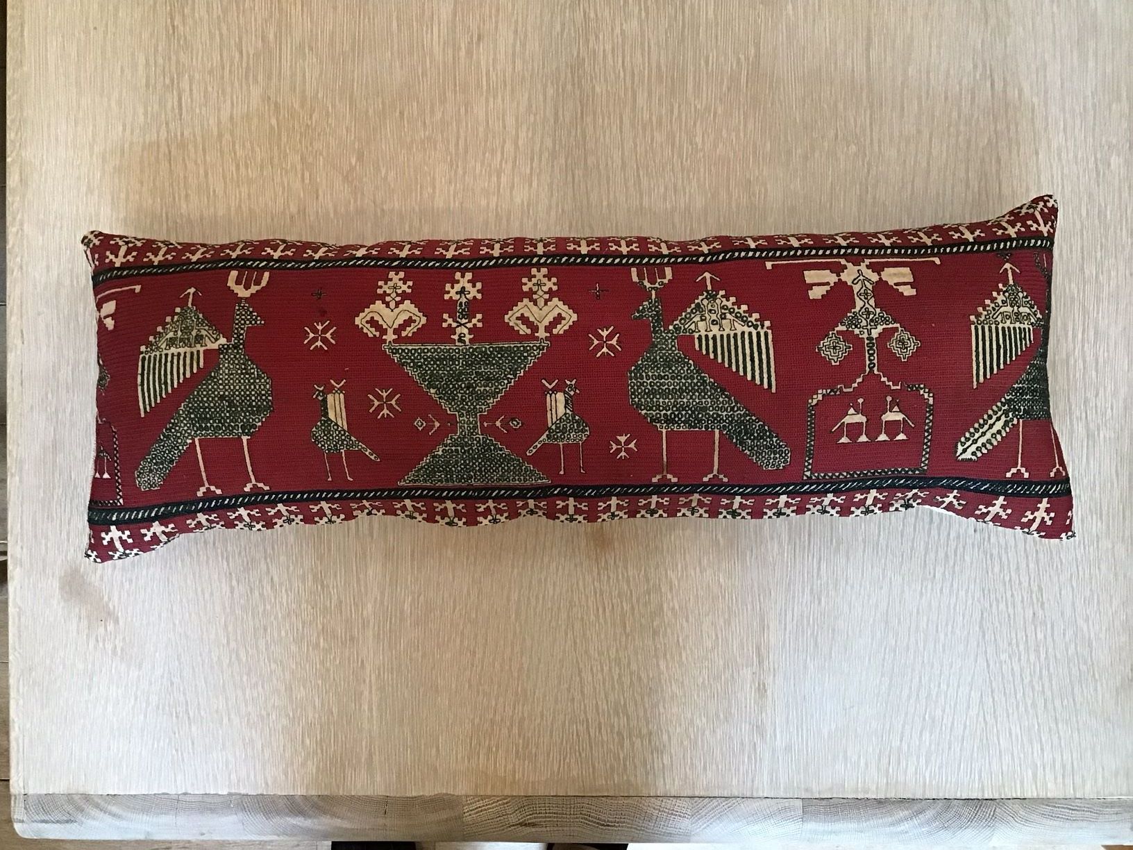 Rare Silk Azemmour (Morocco) Embroidered Textile Pillow