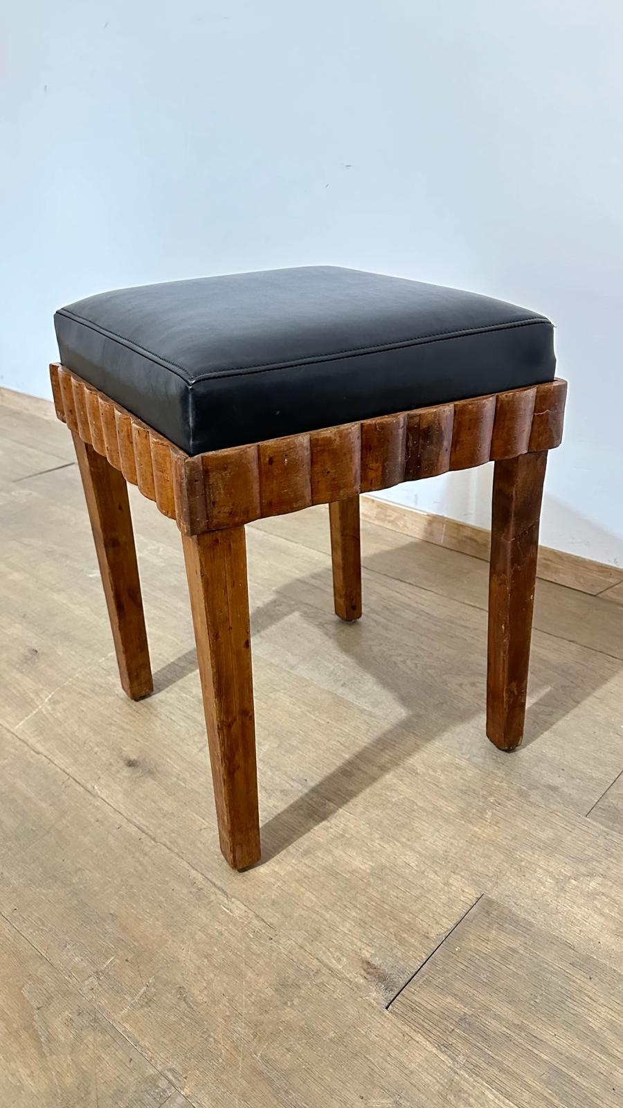 French Deco Burlwood and Leather Stool