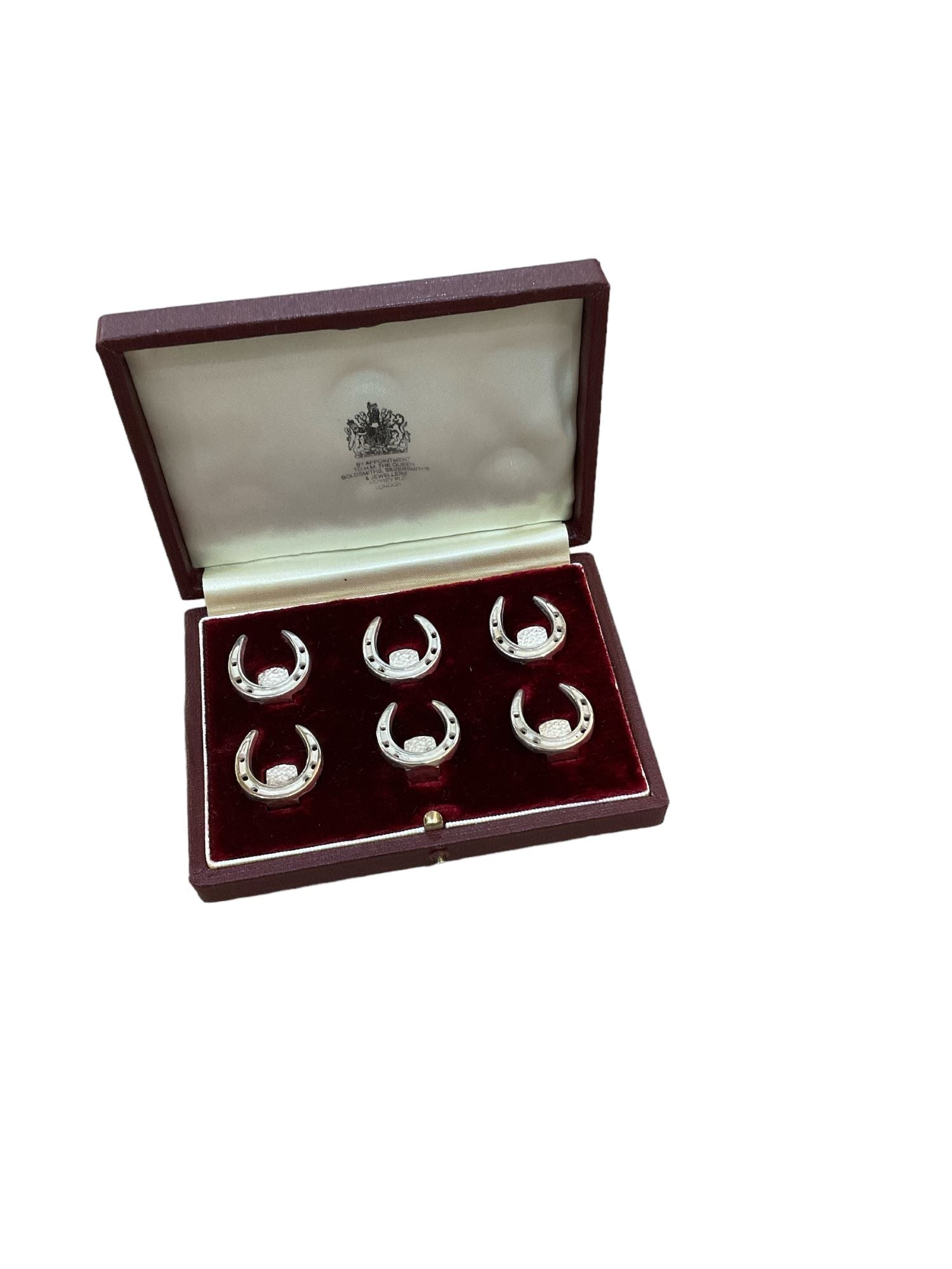 Rare Set of 6 Asprey Silver Horseshoe Place Card Holders