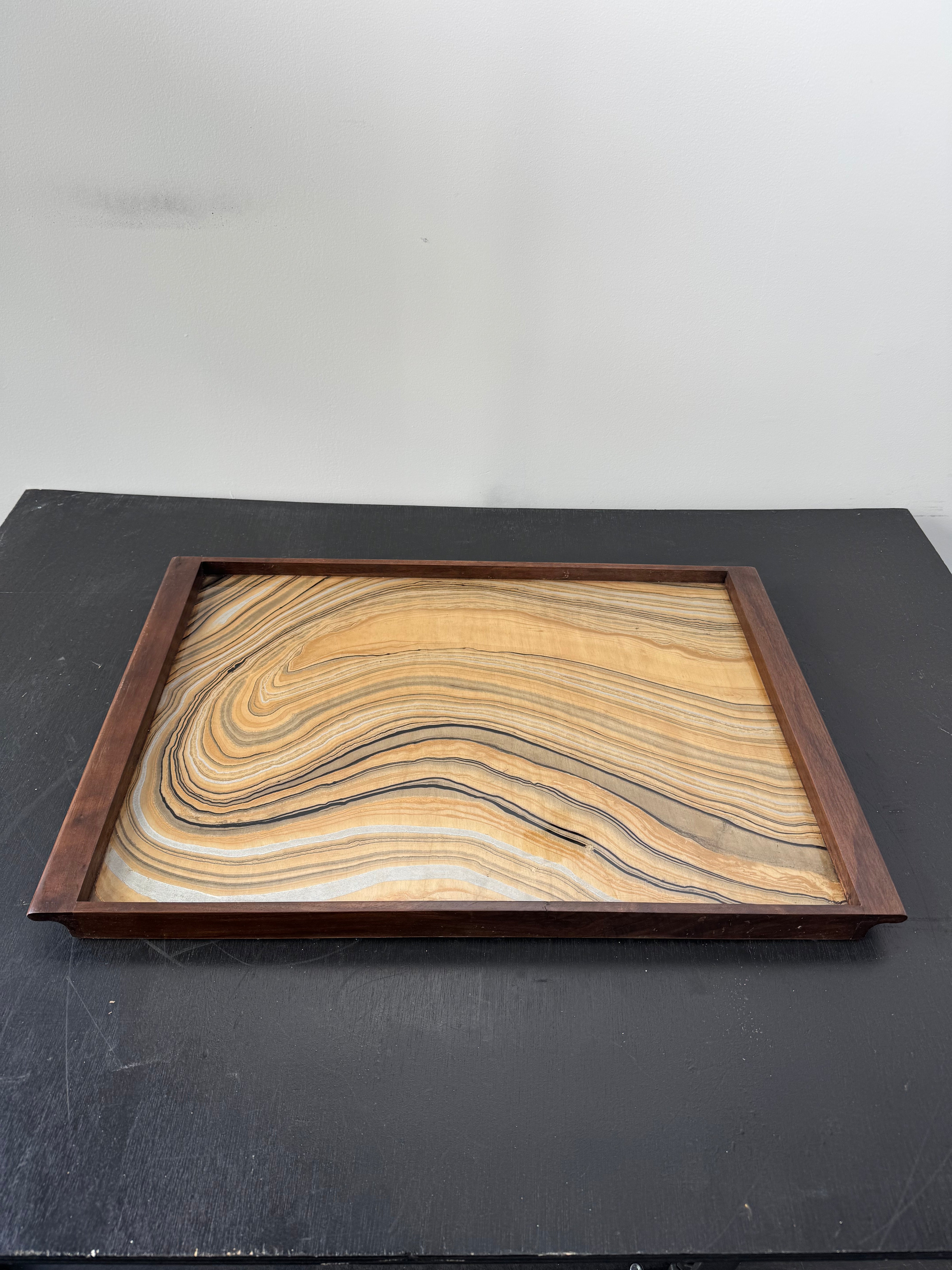 Limited Edition Walnut & Vintage Italian Marbleized Paper Tray