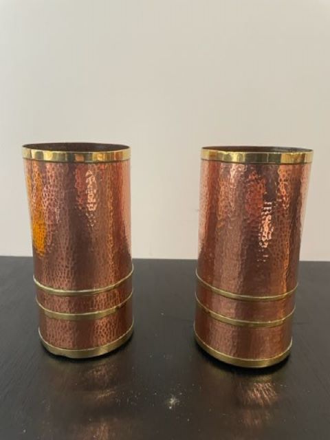 Pair of Arts and Crafts Mixed Metal Vases