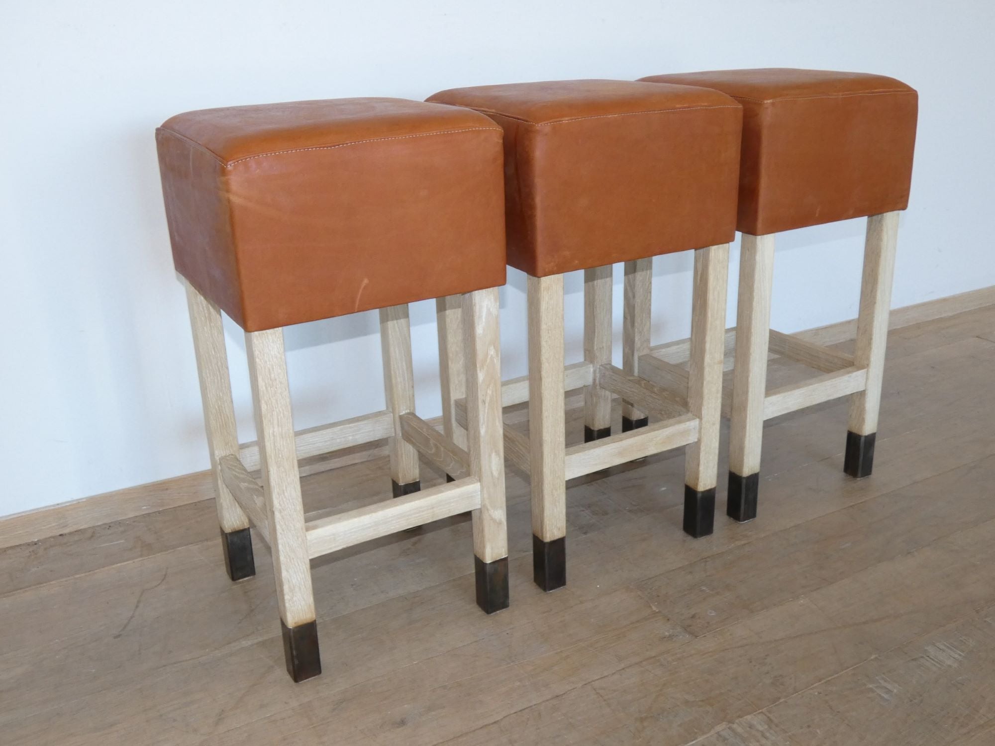 Lucca Studio Set of (3) Percy Saddle
Leather and Oak Stools