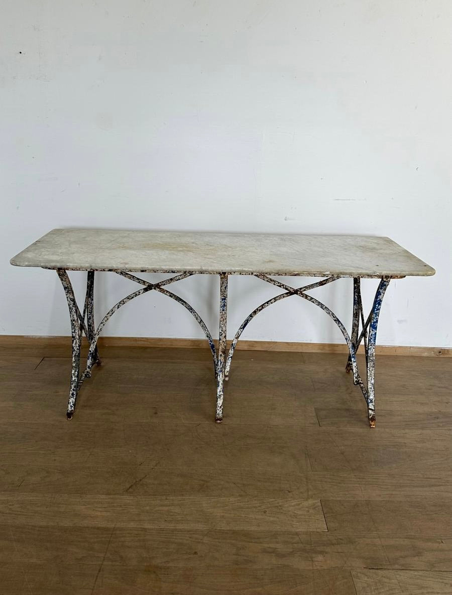 French 19th Century Iron Table with Marble Top