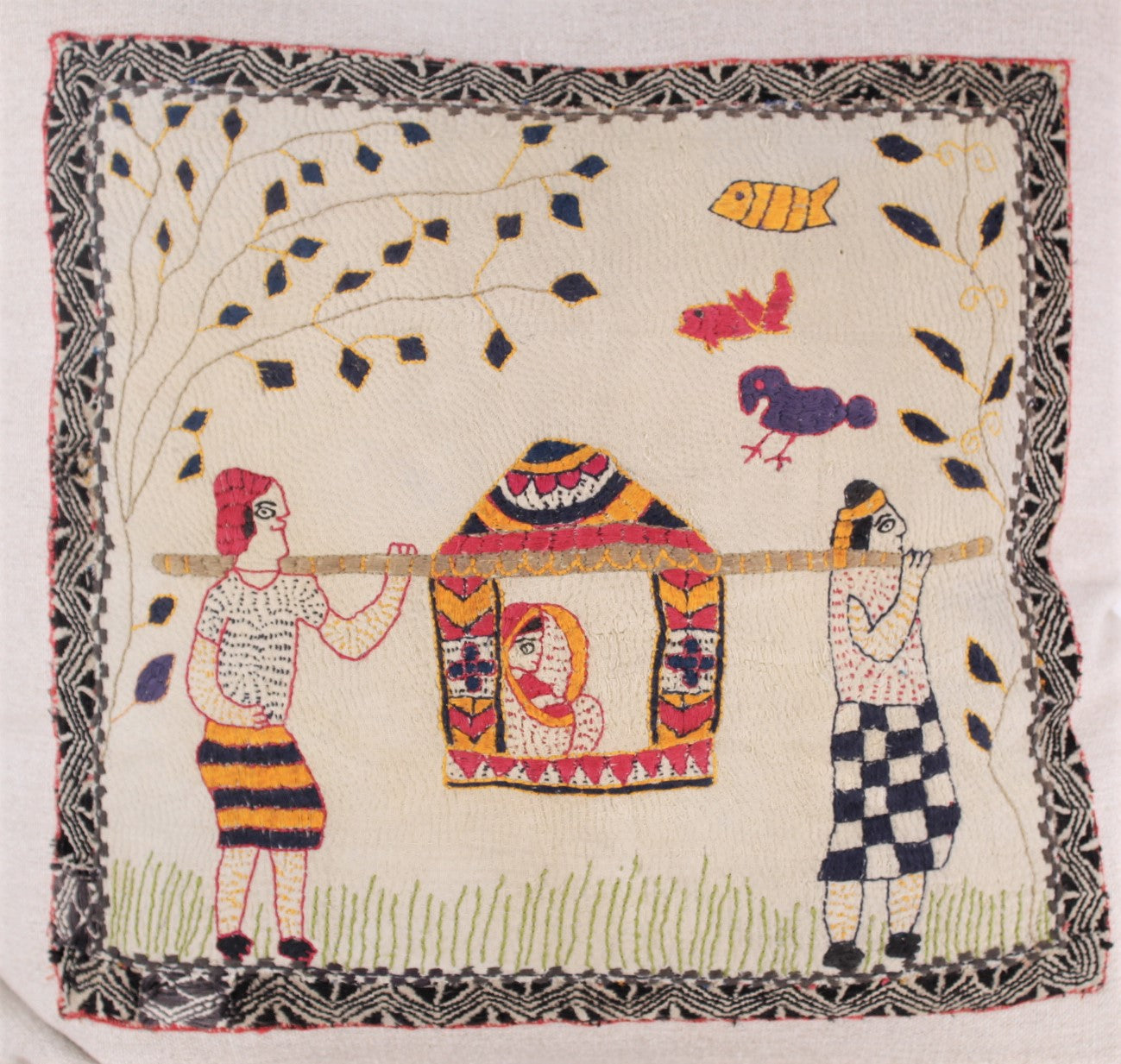 Rare Indian Embroidery Textile Pillow