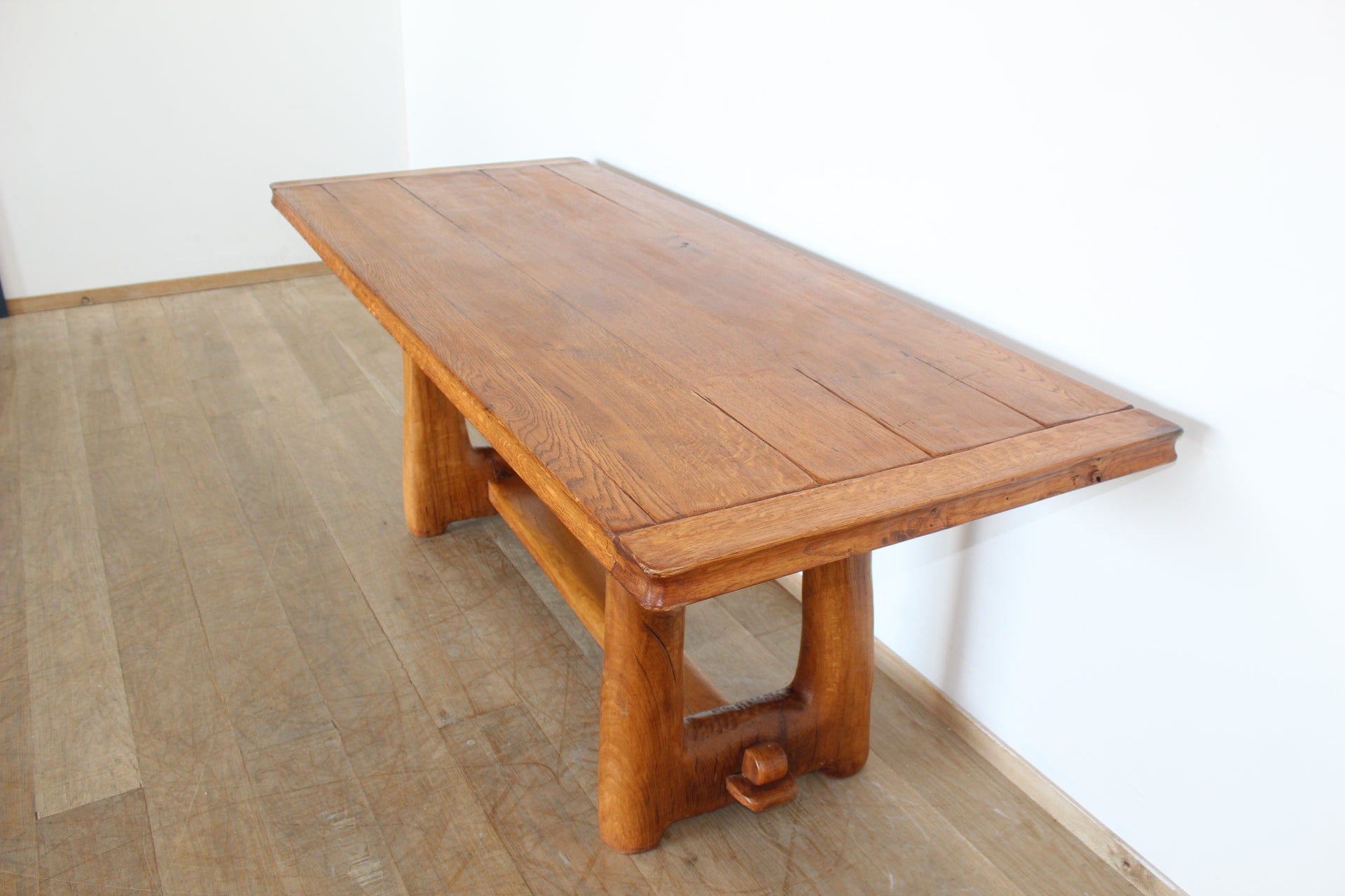 French Brutalist Oak Console