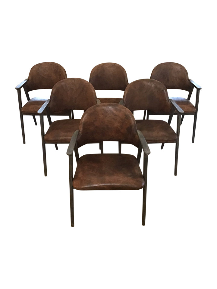 Set of (6) of Danish Cerused Dining Chairs with Leather