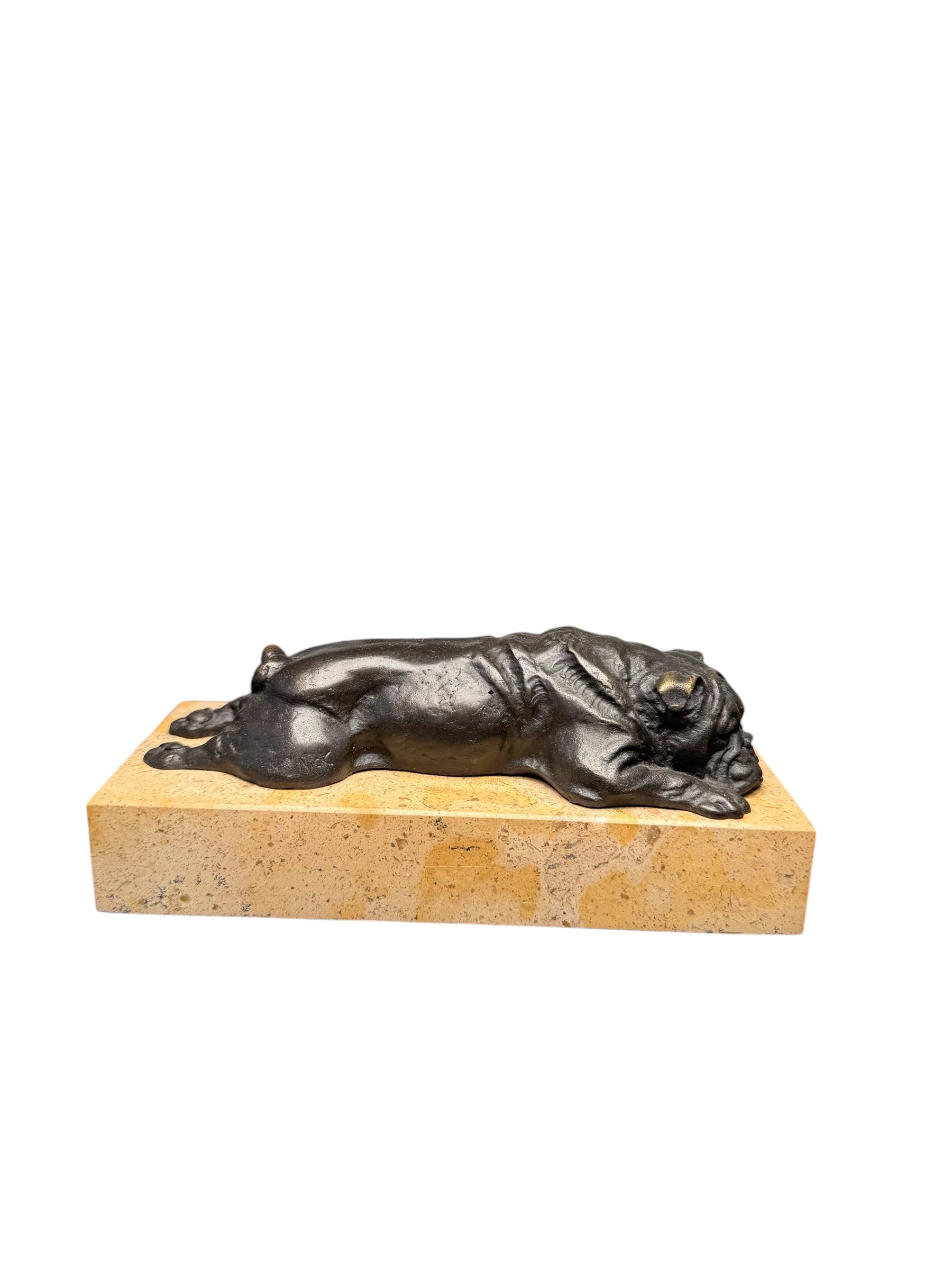 Late 20th Century Bronze Bulldog on Marble