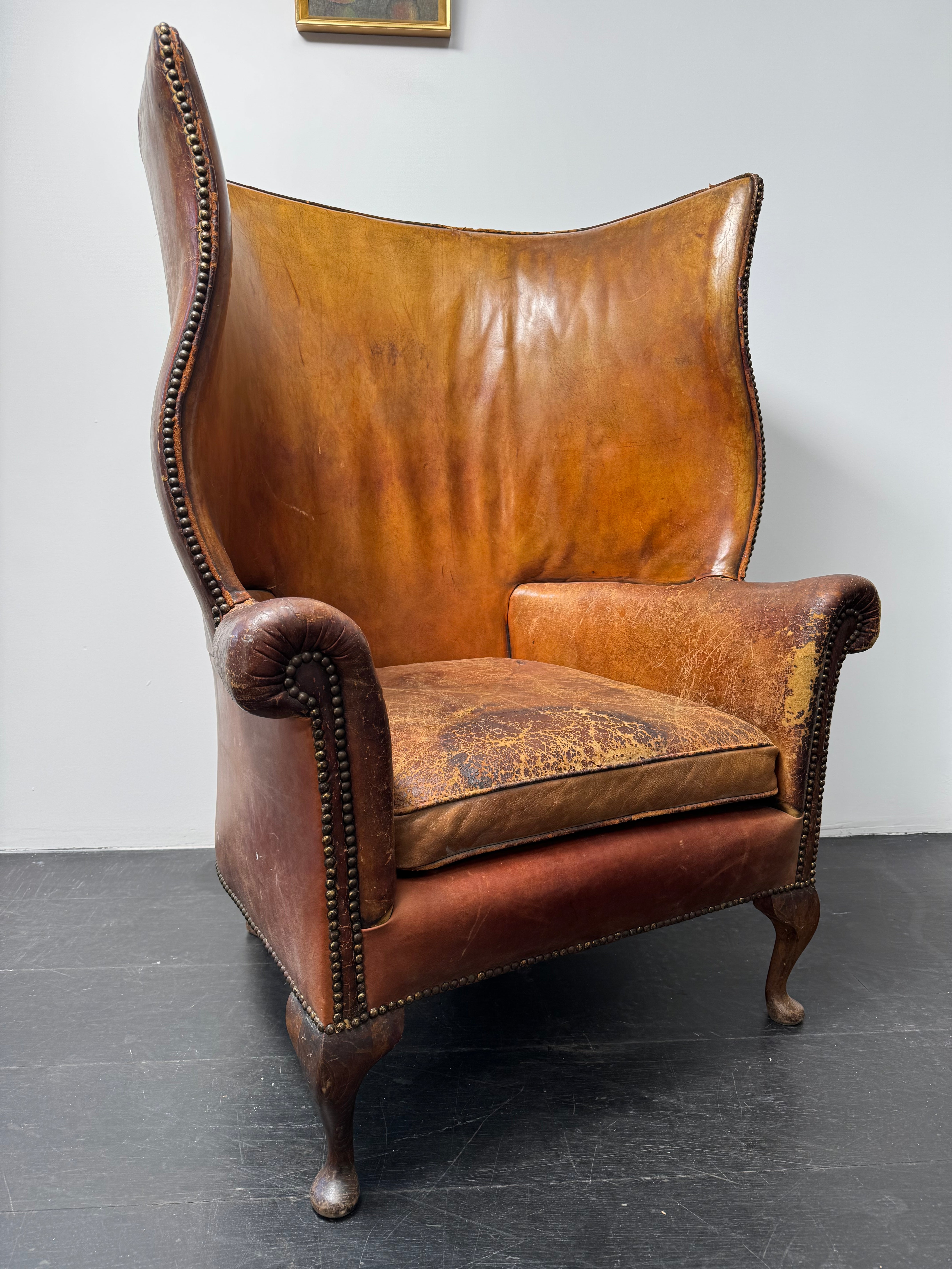 English 19c Leather Wingchair