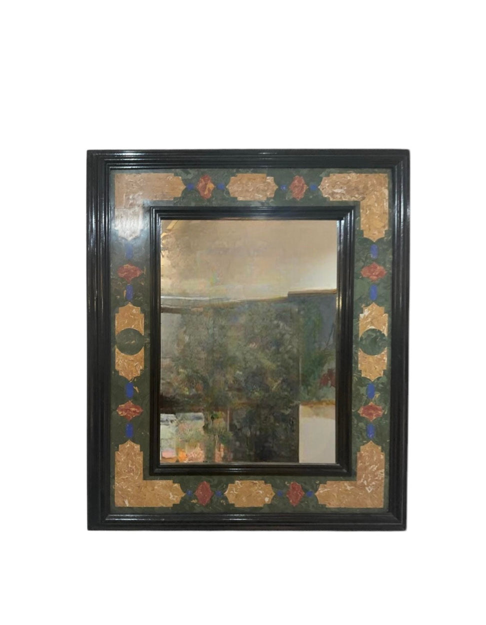 20TH CENTURY EBONIZED WOOD SCAGLIOLA MIRROR