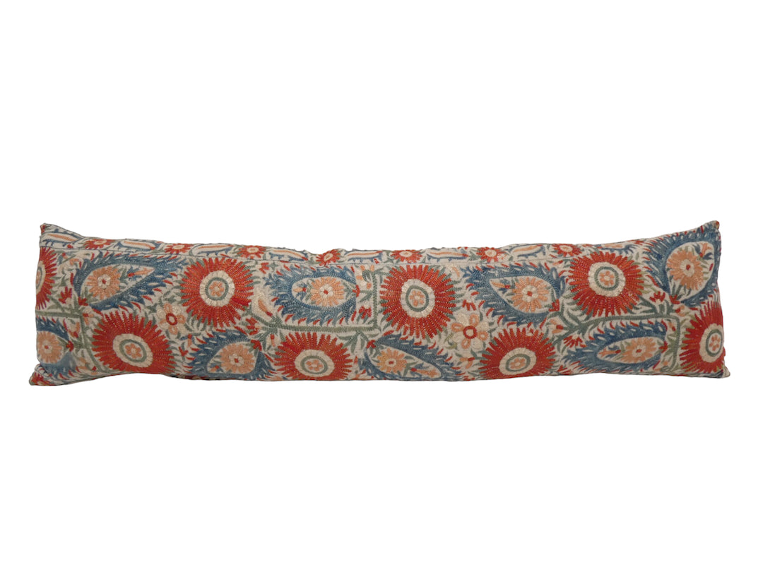 18th Century Turkish Silk Embroidery Lumbar Pillow