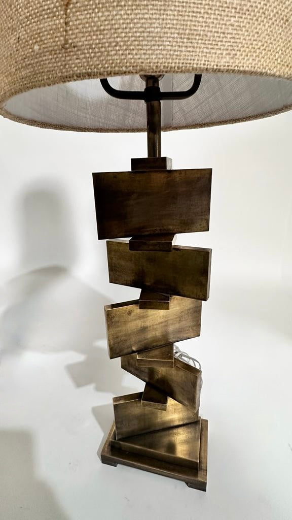 Lucca Studio Bronze Wyeth Lamps w/ Burlap Shades