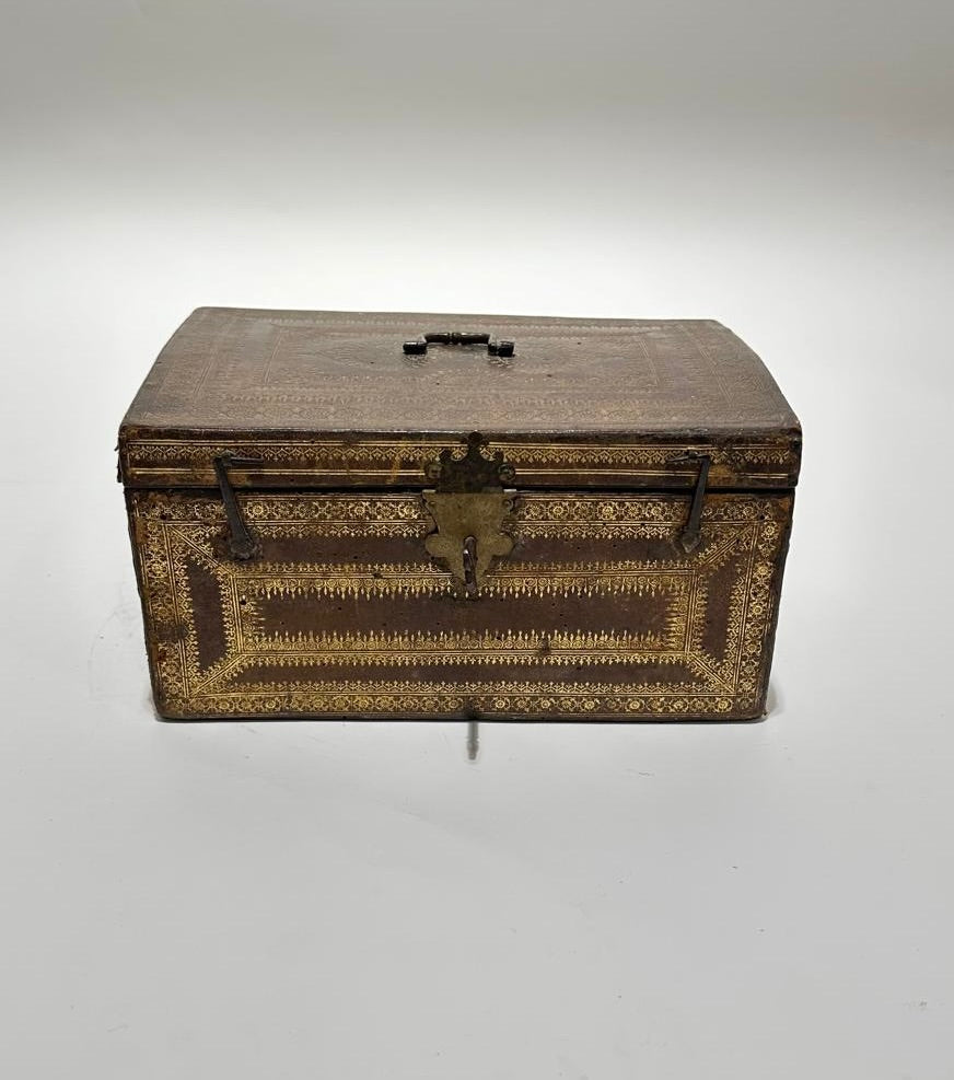 Large 19th Century Leather Box with Gilt Design