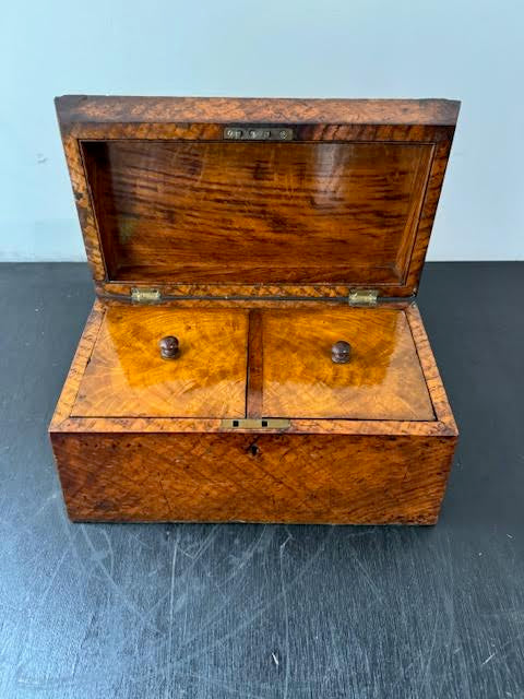 19th Century English Wooden Box and double box interior with lids