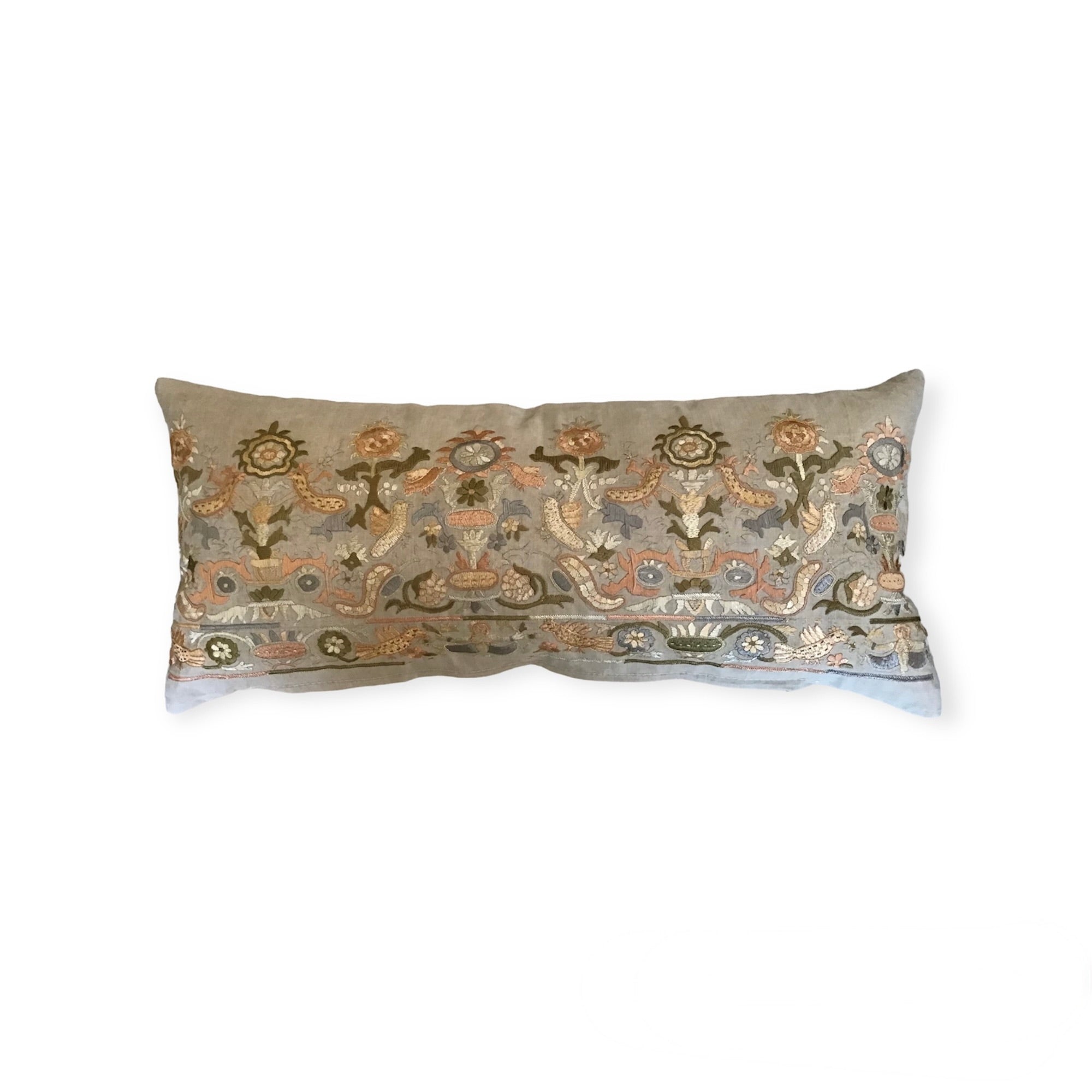 Exquisite 19th Century Greek Island Silk Embroidery Pillow