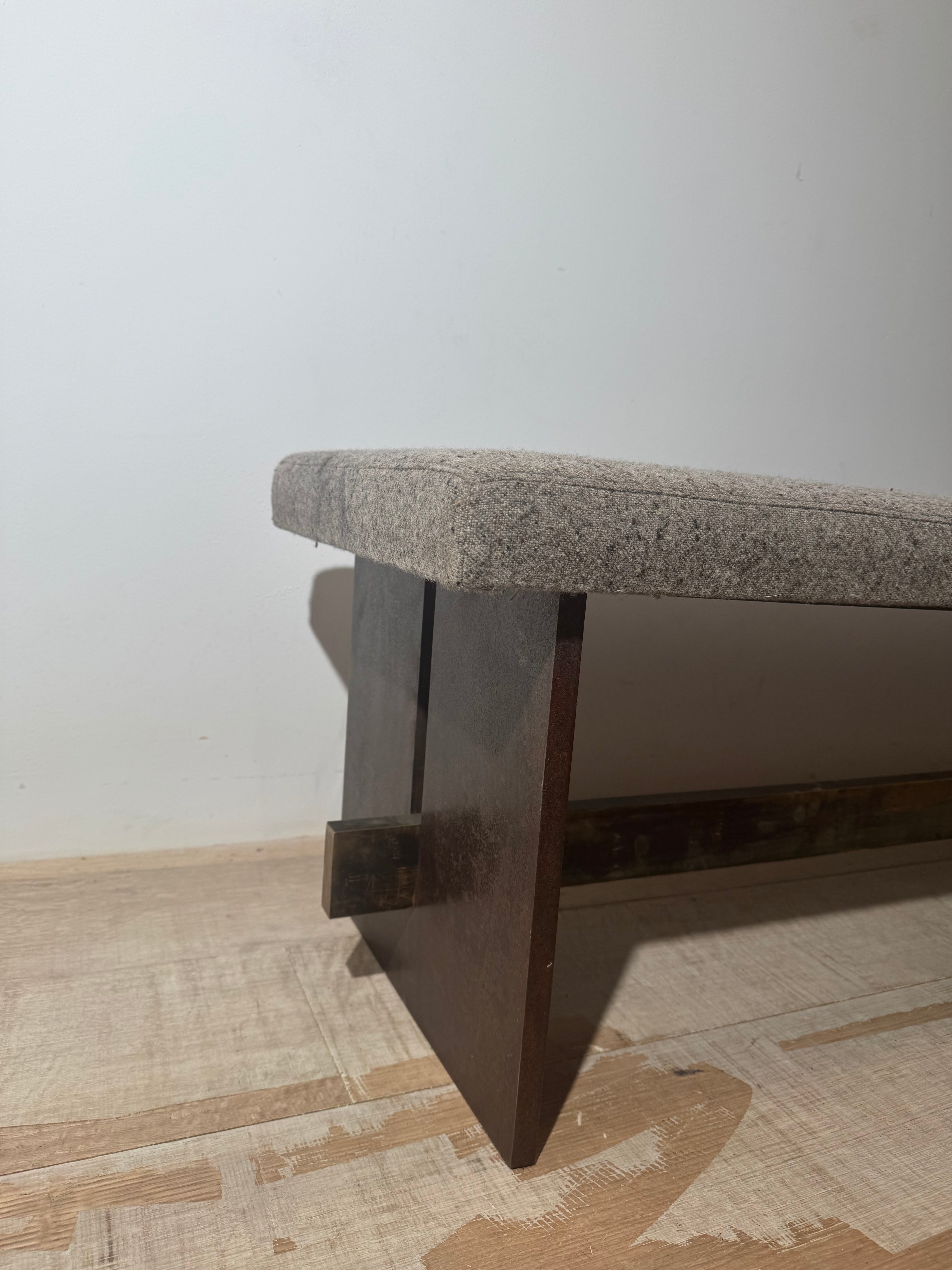 Massive One of Kind Steel, Bronze and Upholstered Bench