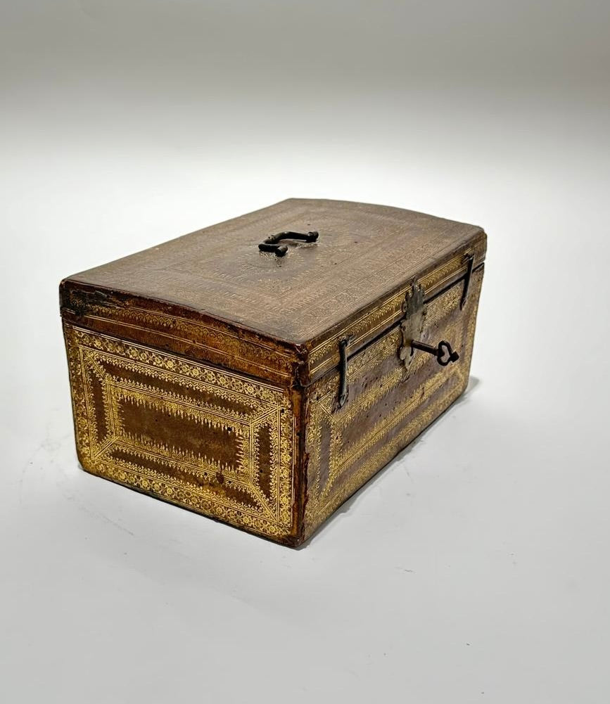 Large 19th Century Leather Box with Gilt Design