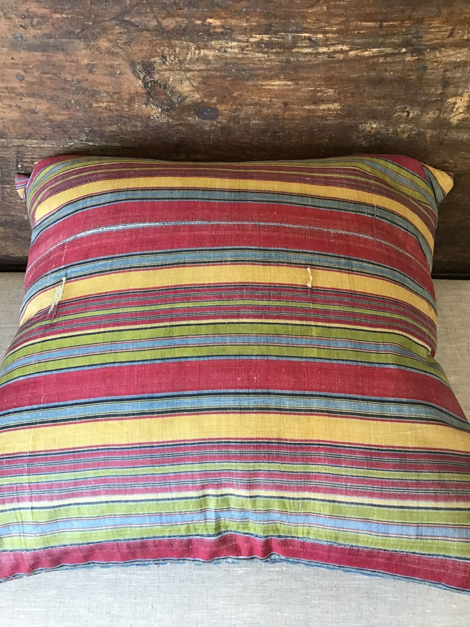 Limited Edition Antique Wood Block and Striped Textile Pillow