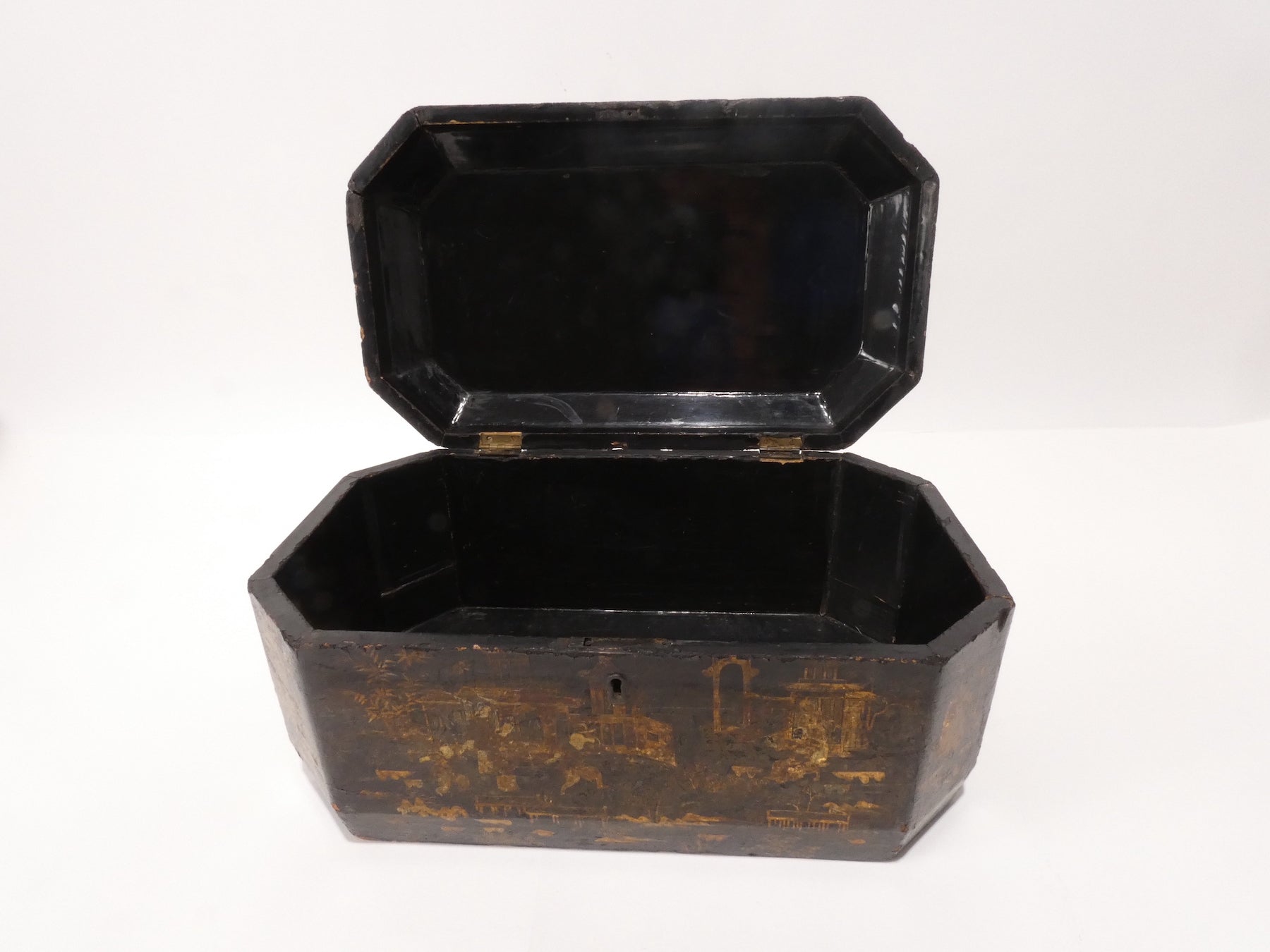 Antique Chinoiserie Black Lacquer Box