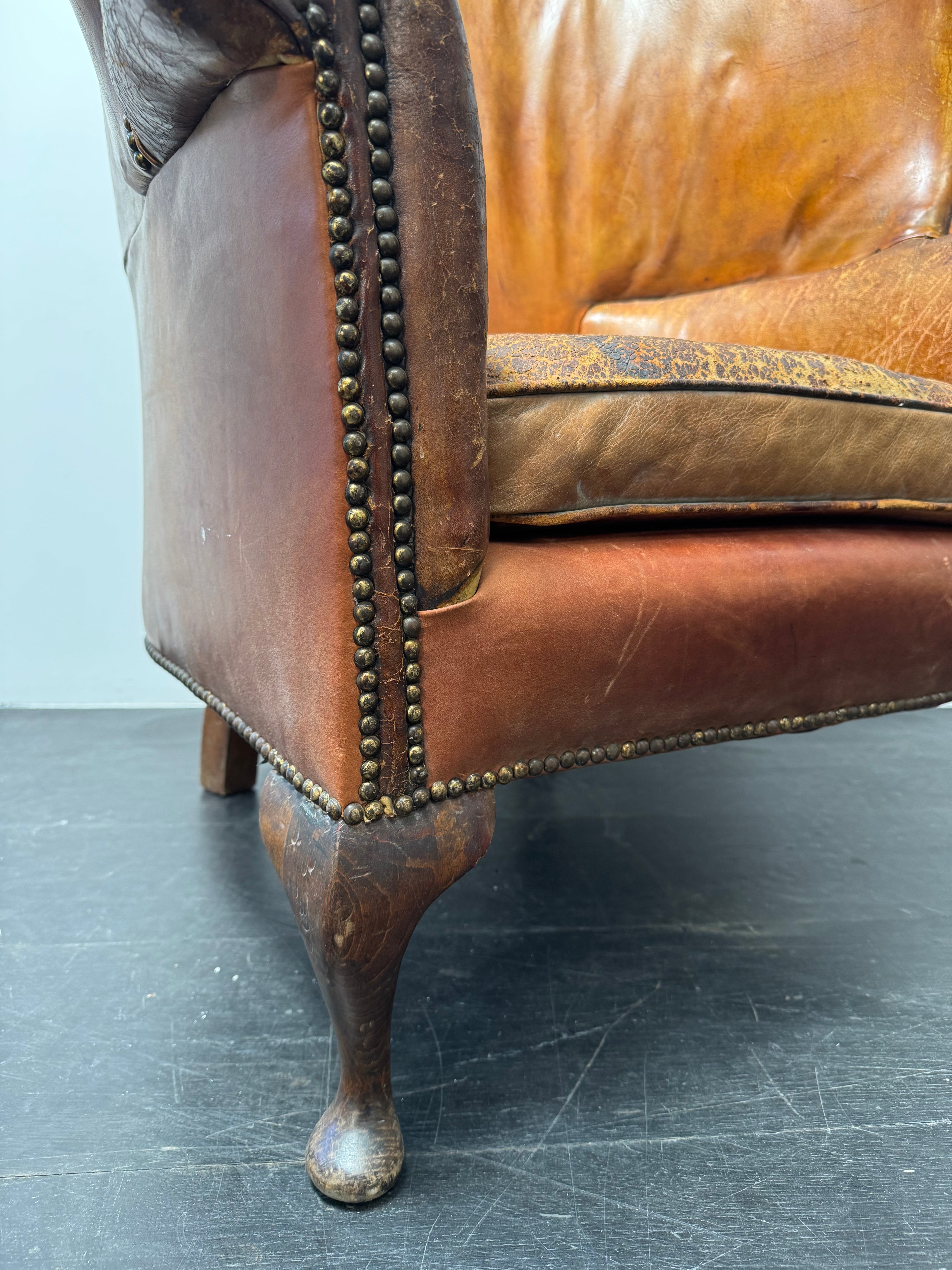 English 19c Leather Wingchair