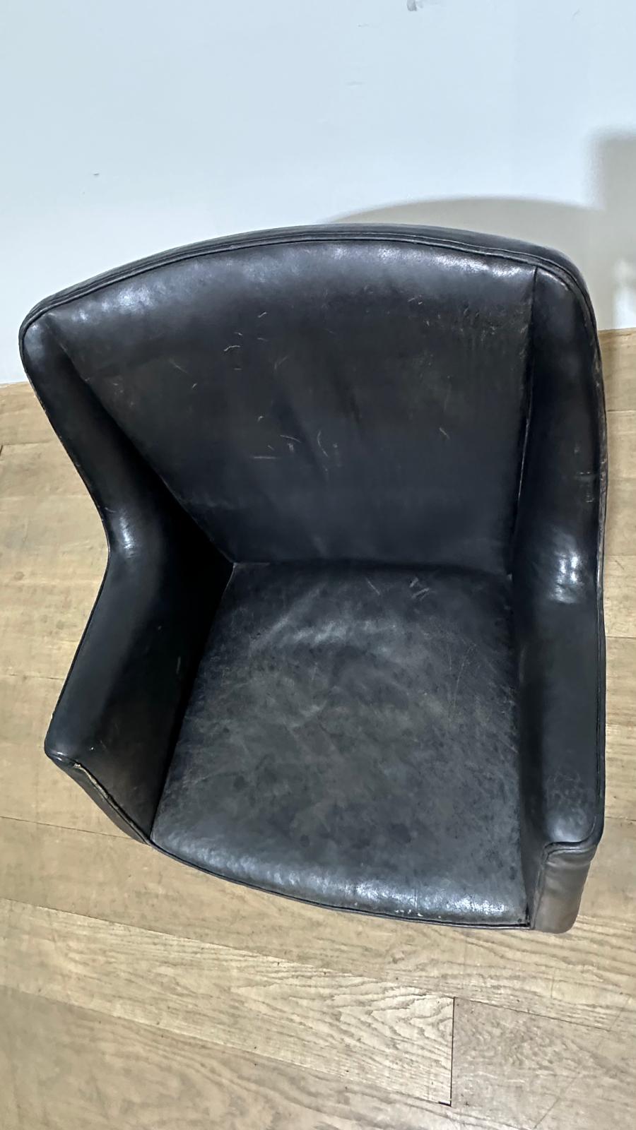 Danish 1940's Black Leather Chair