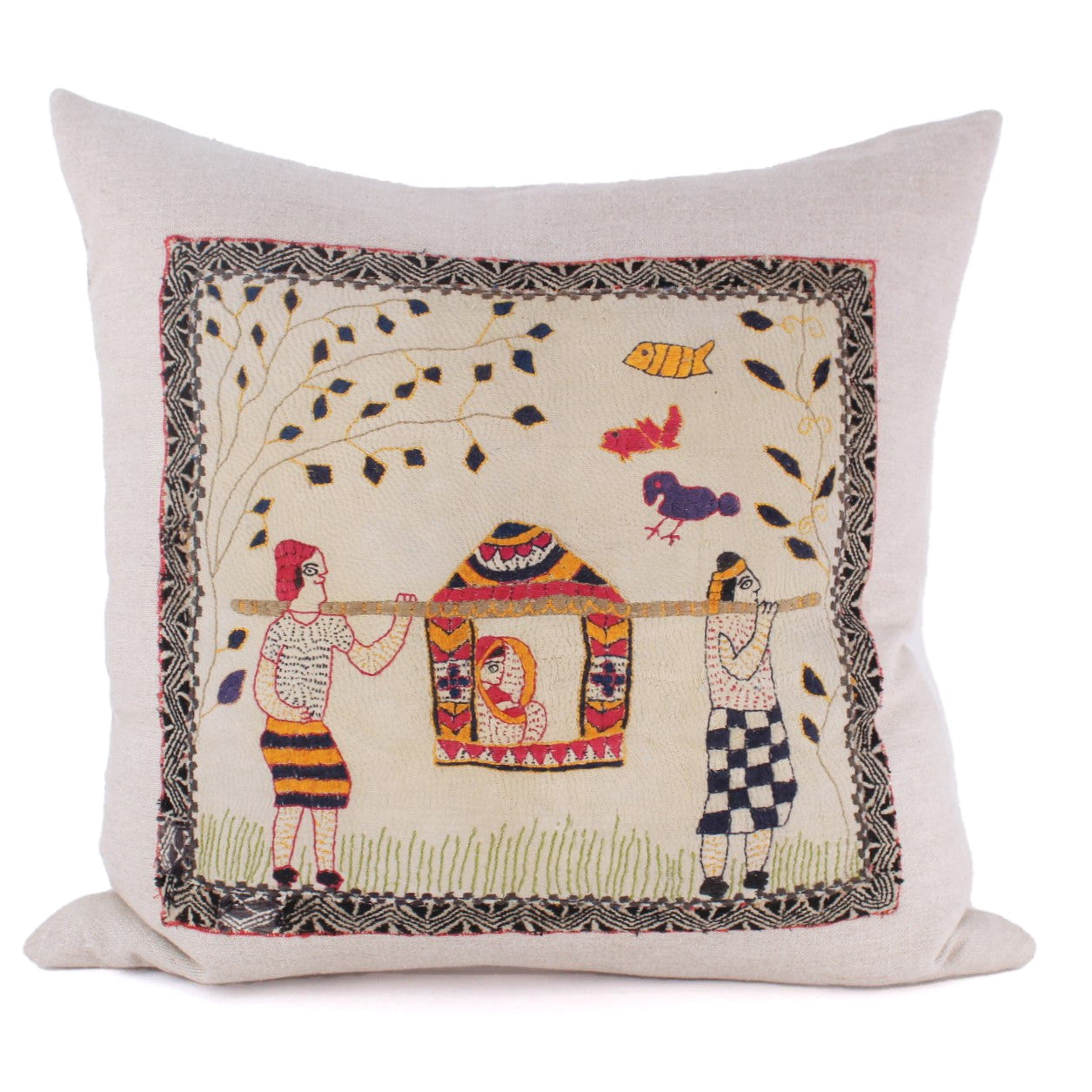 Rare Indian Embroidery Textile Pillow