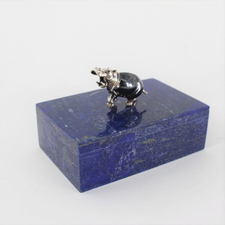 Lapis Lazuli Box with Silver Hippo Handle