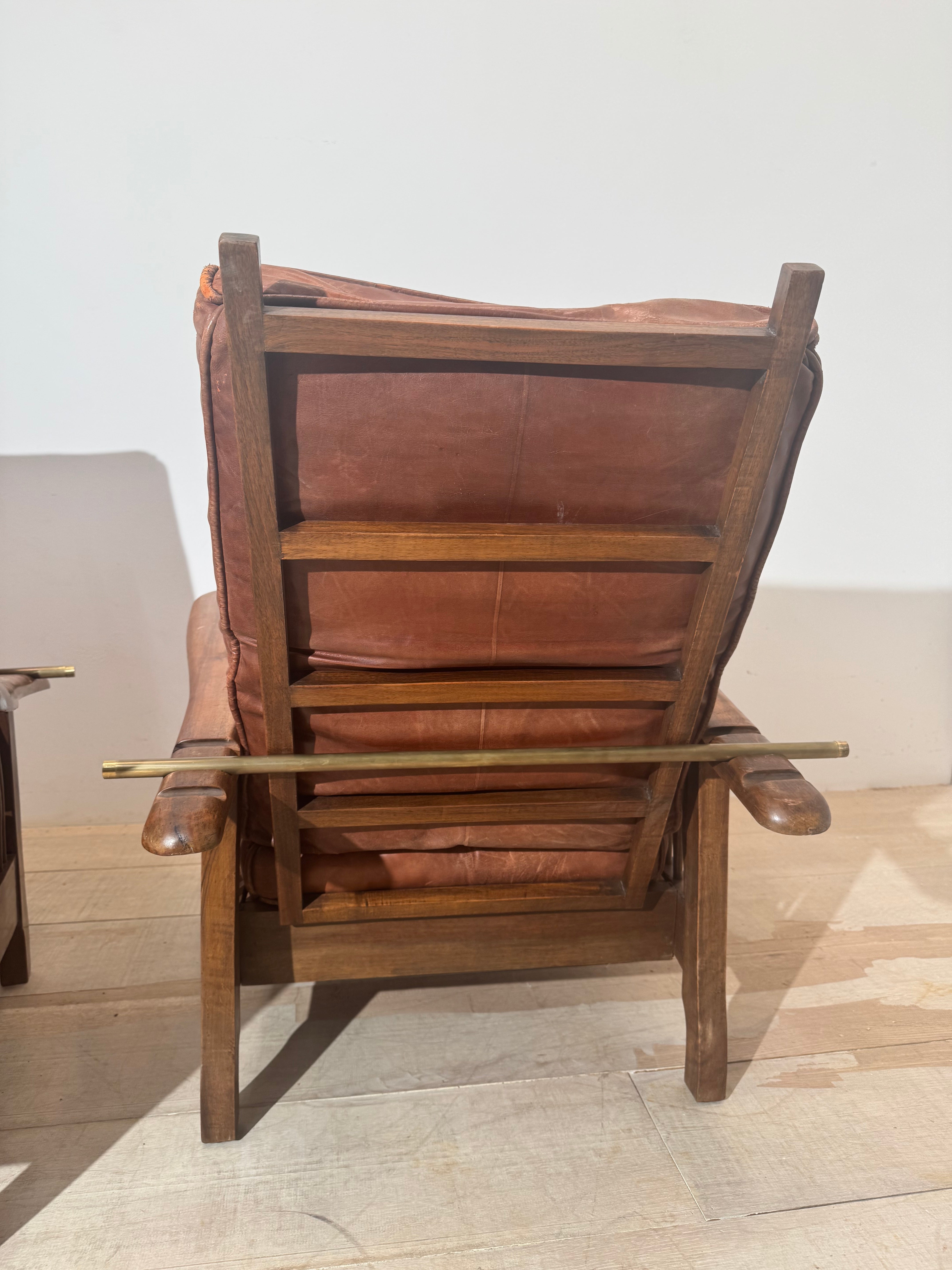 Pair of Vintage Walnut Chairs with original leather cushions