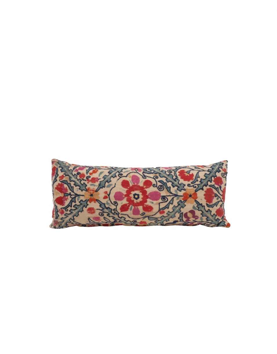 18th Century Turkish Silk Embroidery Lumbar Pillow