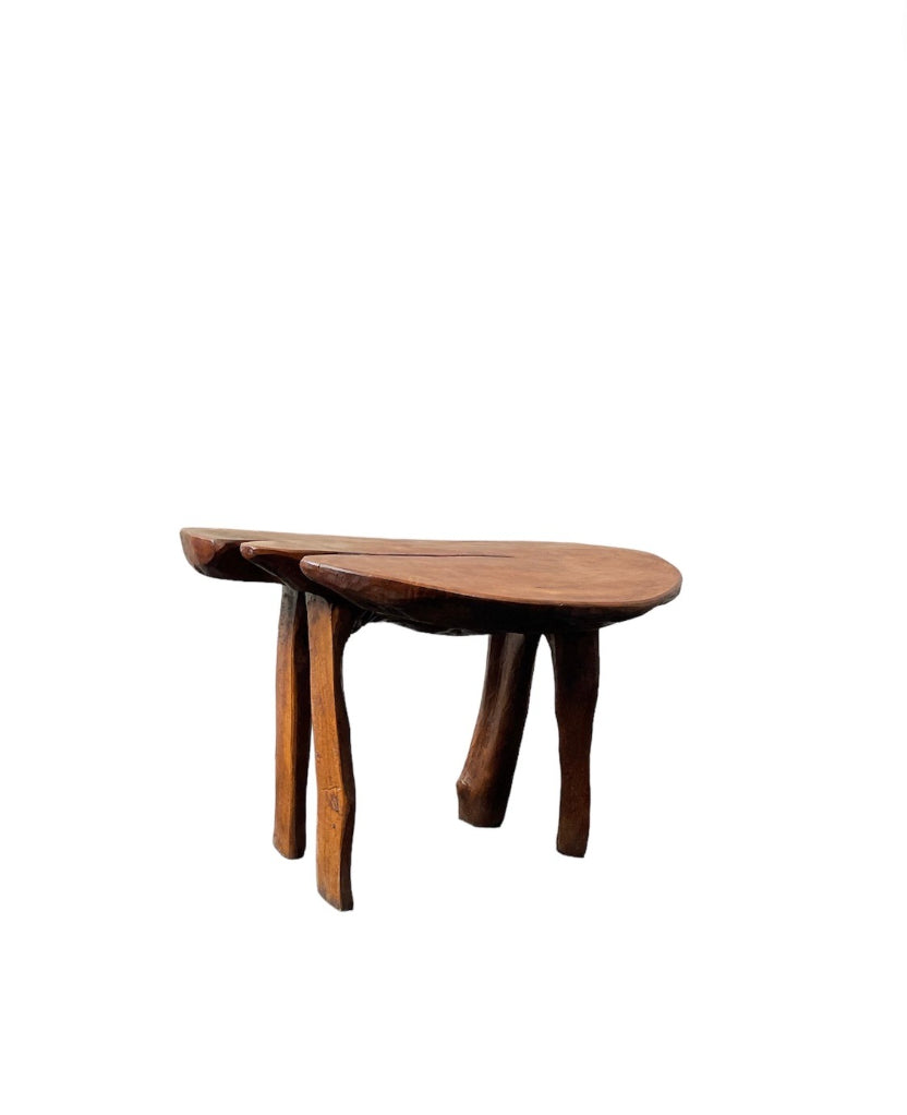 French Organic Wood Stool/ Side Table