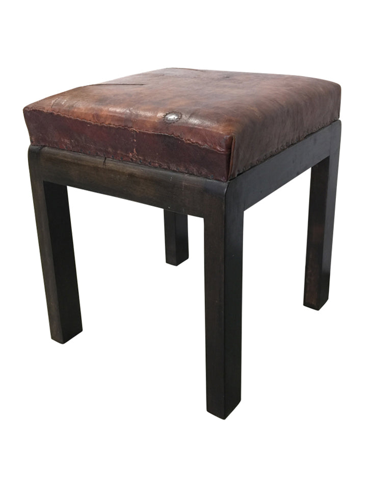 18th Century French Leather Top Walnut Stool