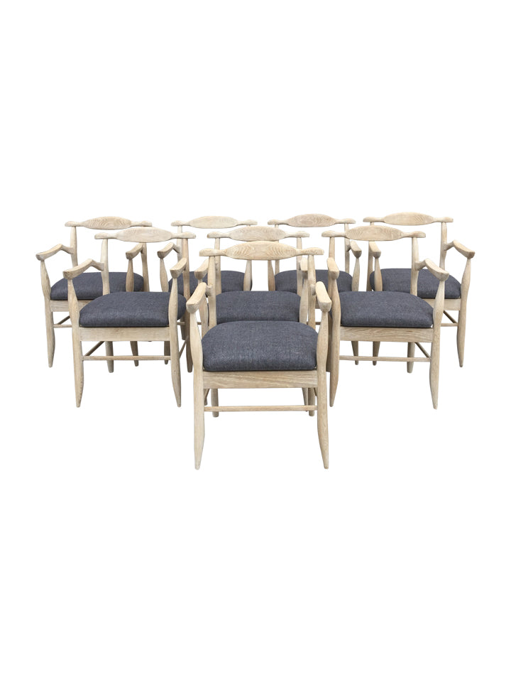 Set of (8) Guillerme & Chambron Oak Dining Chairs