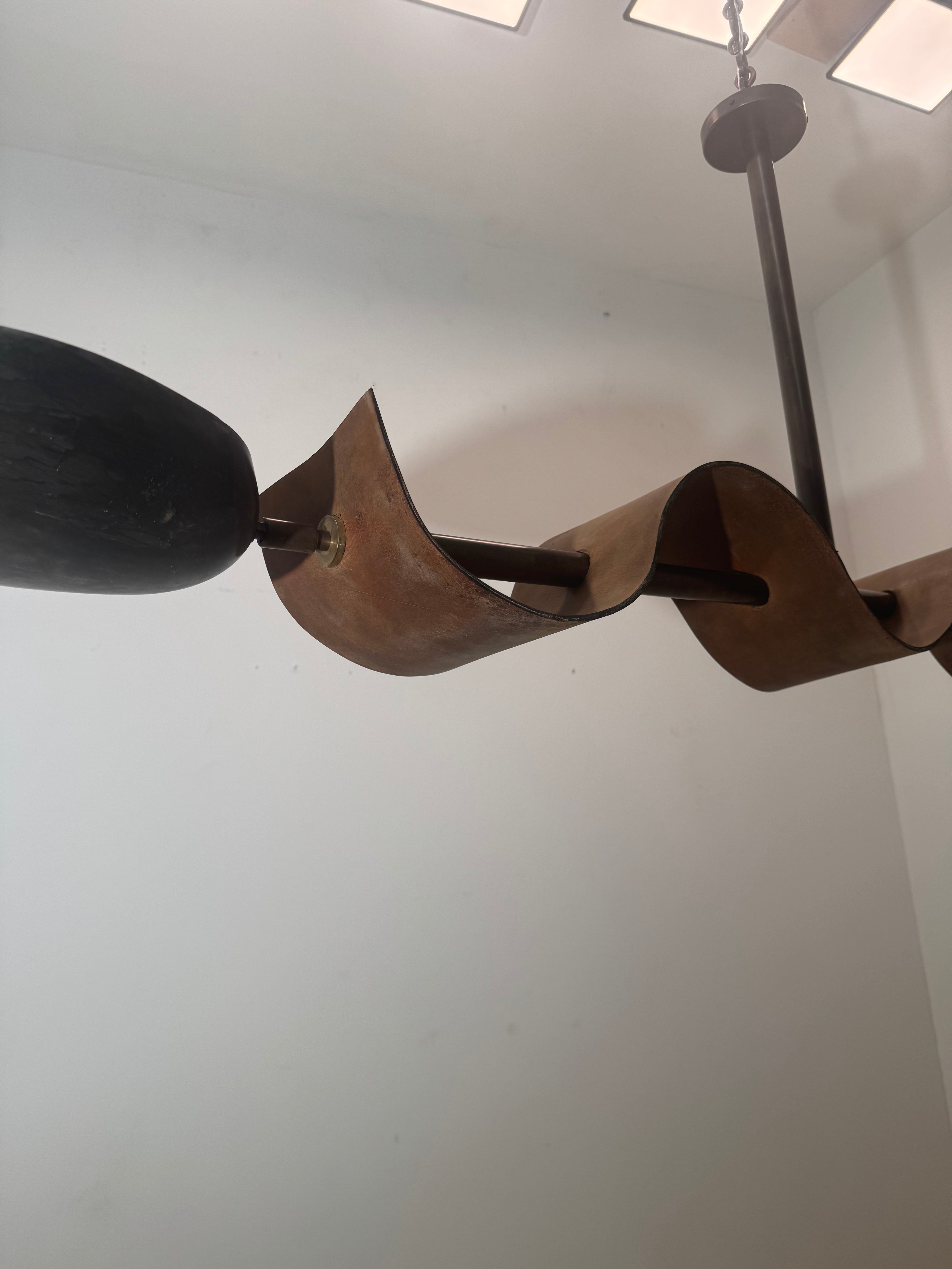 Lucca Studio Parker Leather and Bronze Chandelier